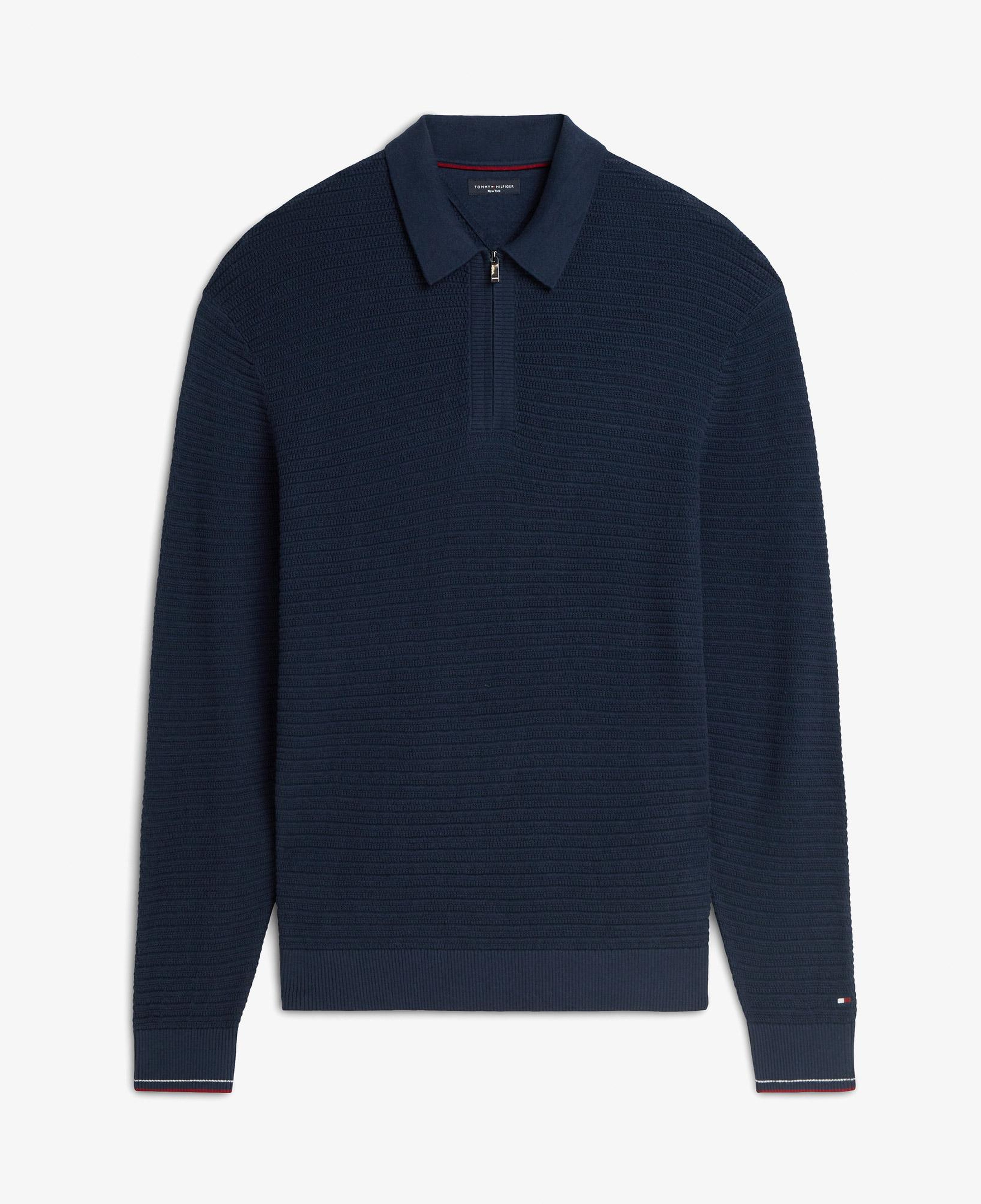 Tommy Hilfiger Knitted Zip Erkek Mavi Triko