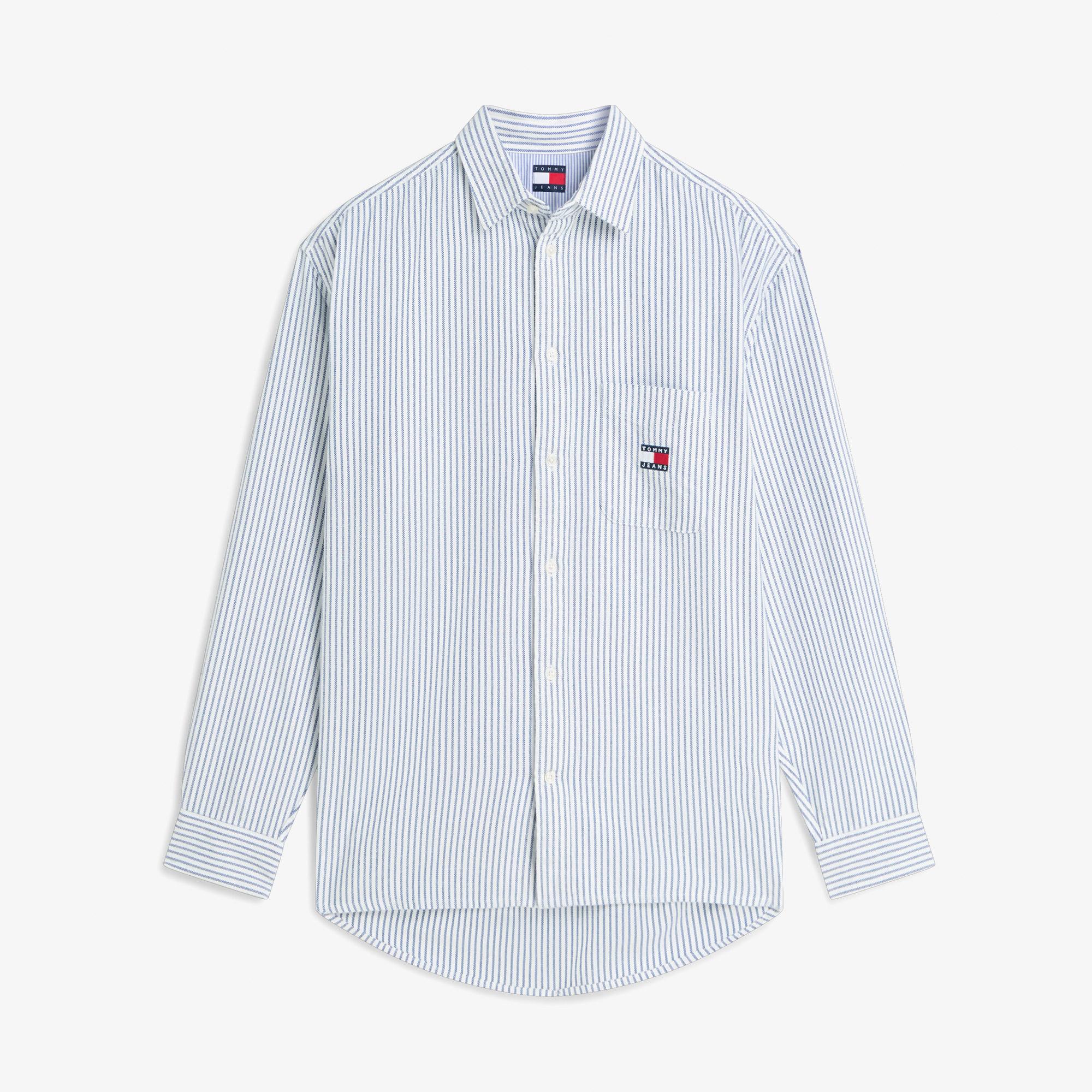 Tommy Hilfiger Oversize Stripe Oxford Erkek Mavi Gömlek
