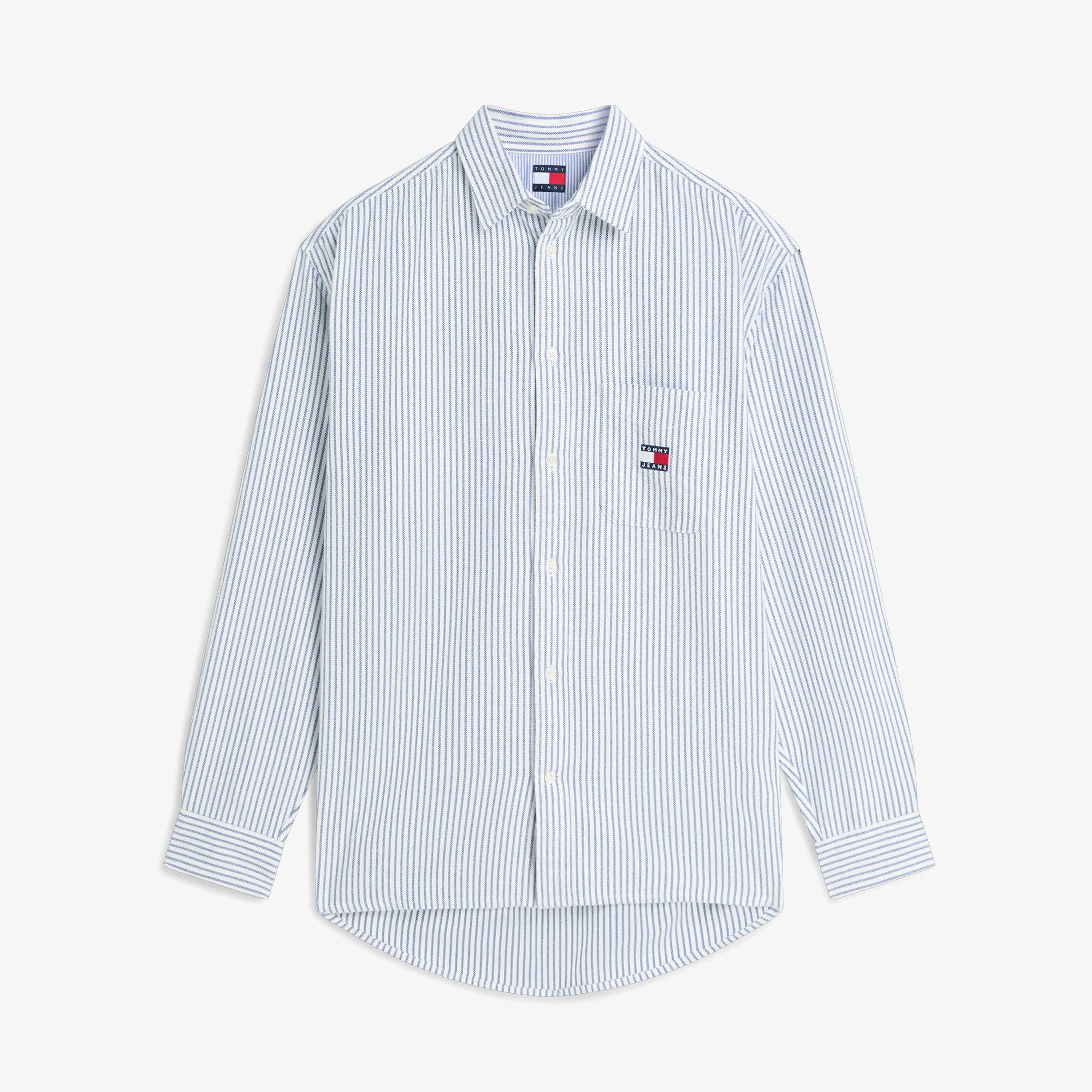 Tommy Hilfiger Oversize Stripe Oxford Erkek Mavi Gömlek