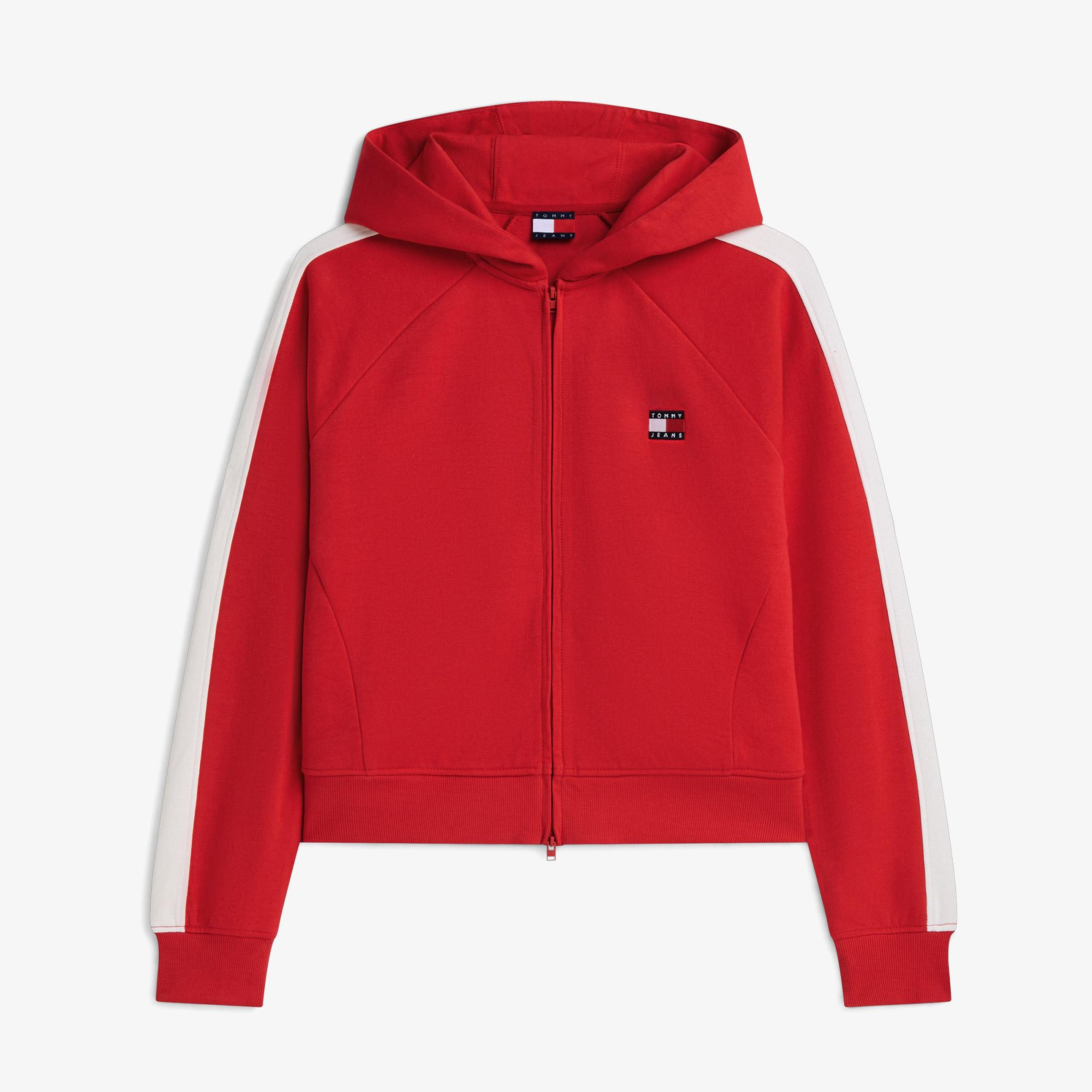 Tommy Hilfiger Badge Track Hood Kadın Kırmızı Sweatshirt