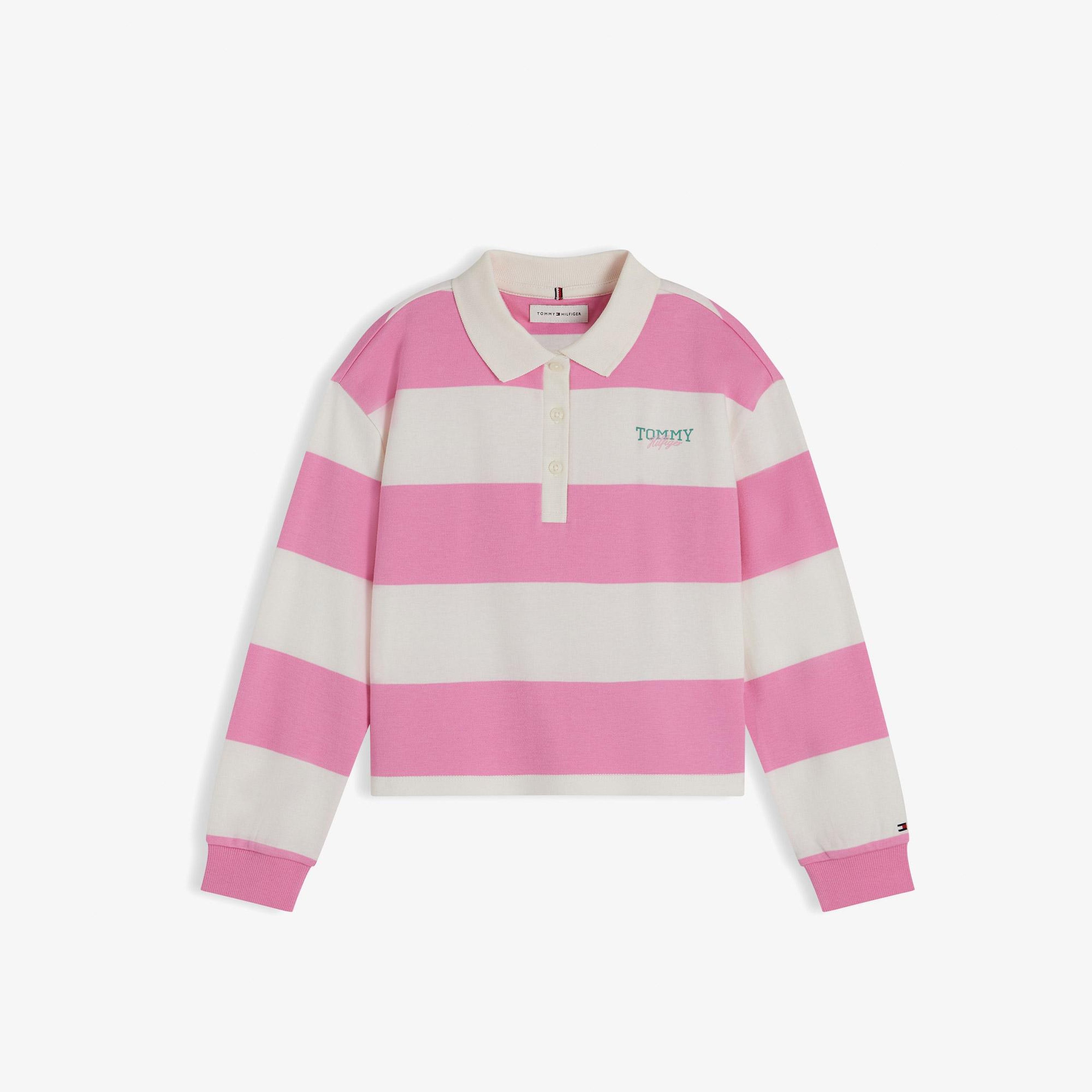 Tommy Hilfiger Rugby Stripe Çocuk Pembe T-Shirt