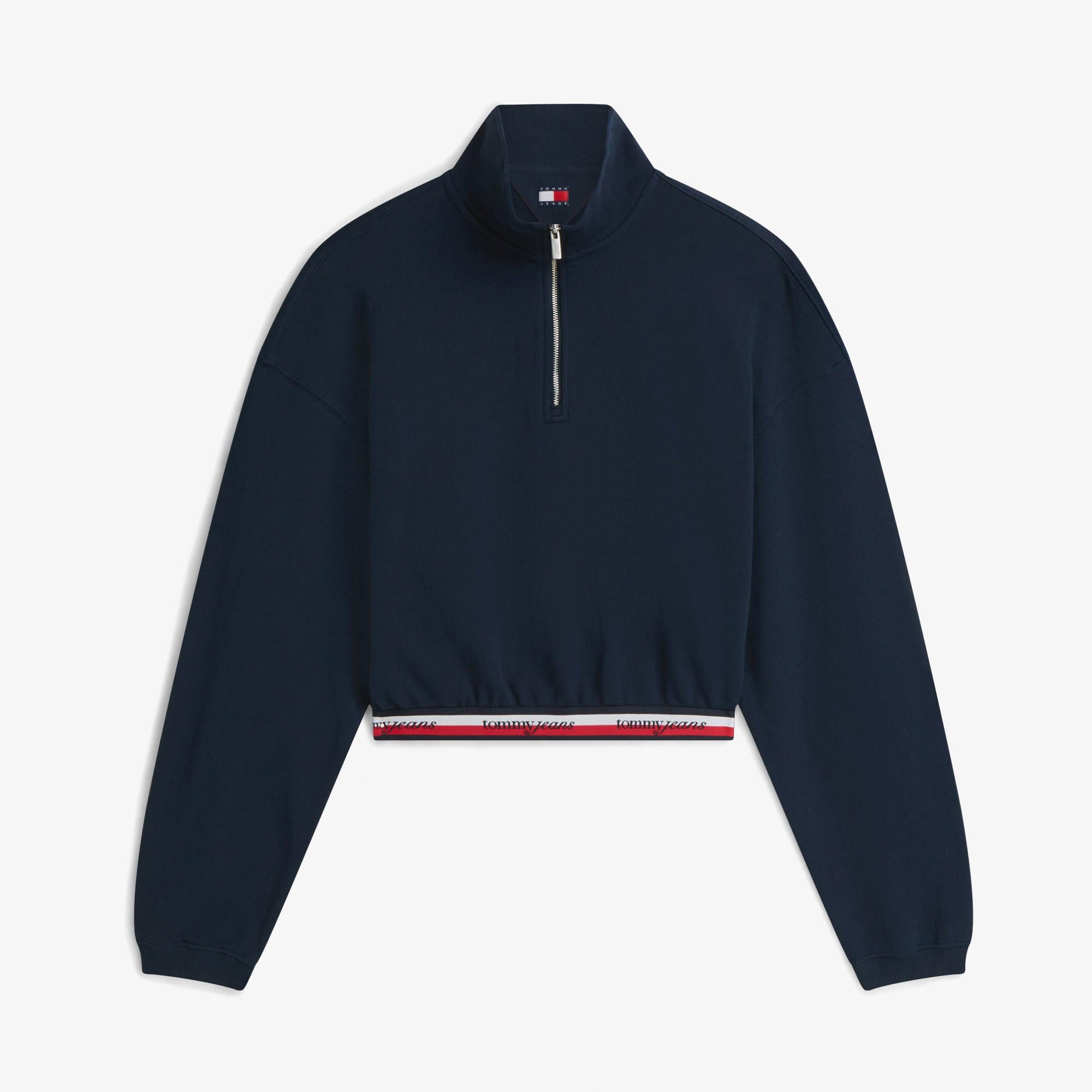 Tommy Hilfiger 1/4 Zip Tape Kadın Mavi Sweatshirt
