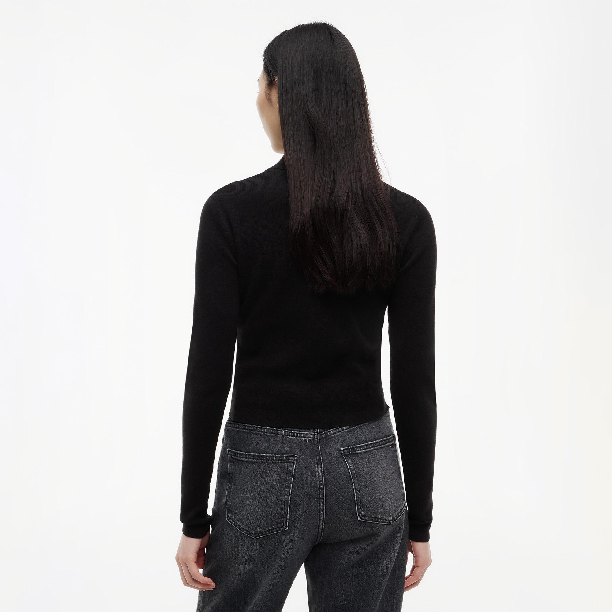 Tommy Hilfiger Zip High Neck Cardigan Kadın Siyah Hırka