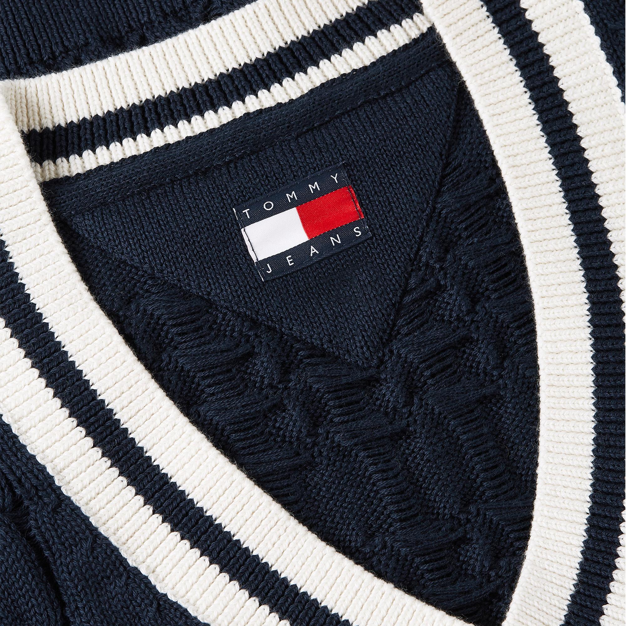 Tommy Hilfiger Tipping V Yaka Cable Kadın Lacivert Triko