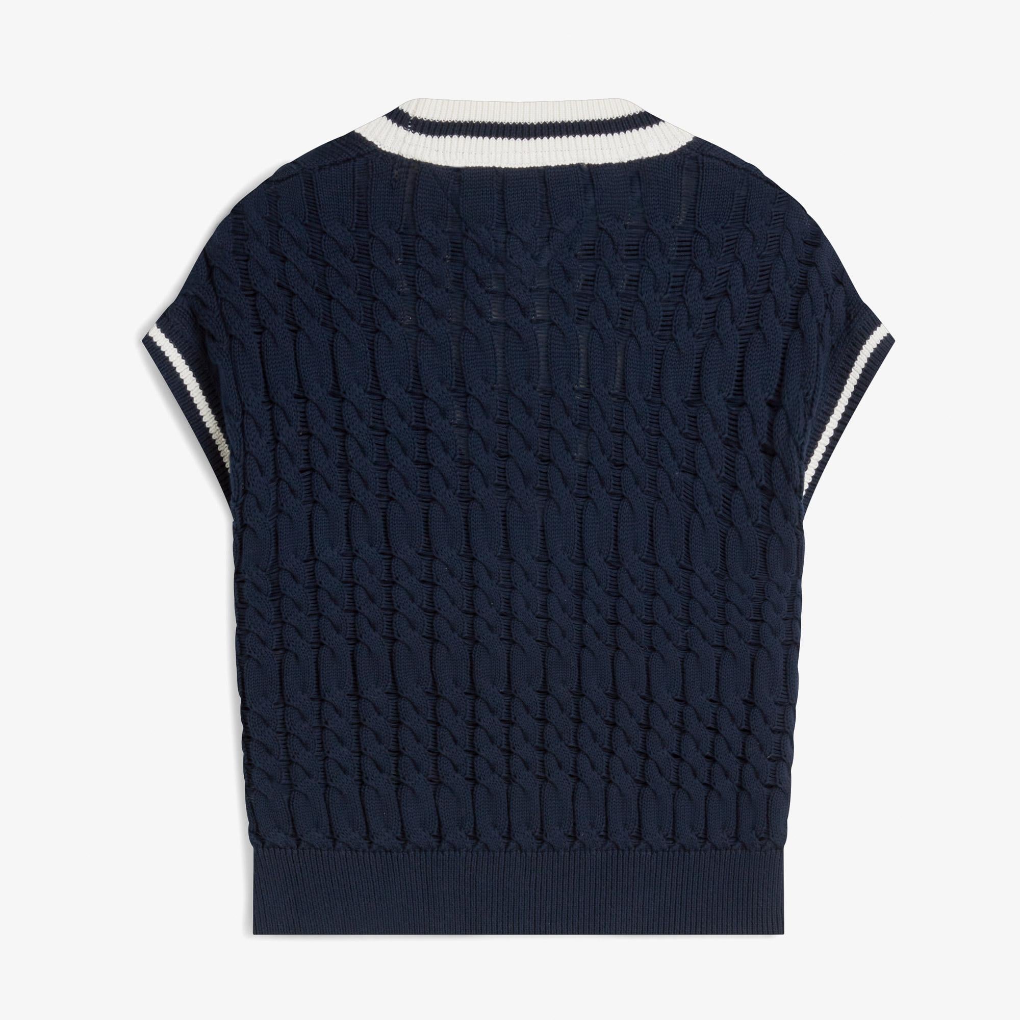 Tommy Hilfiger Tipping V Yaka Cable Kadın Lacivert Triko