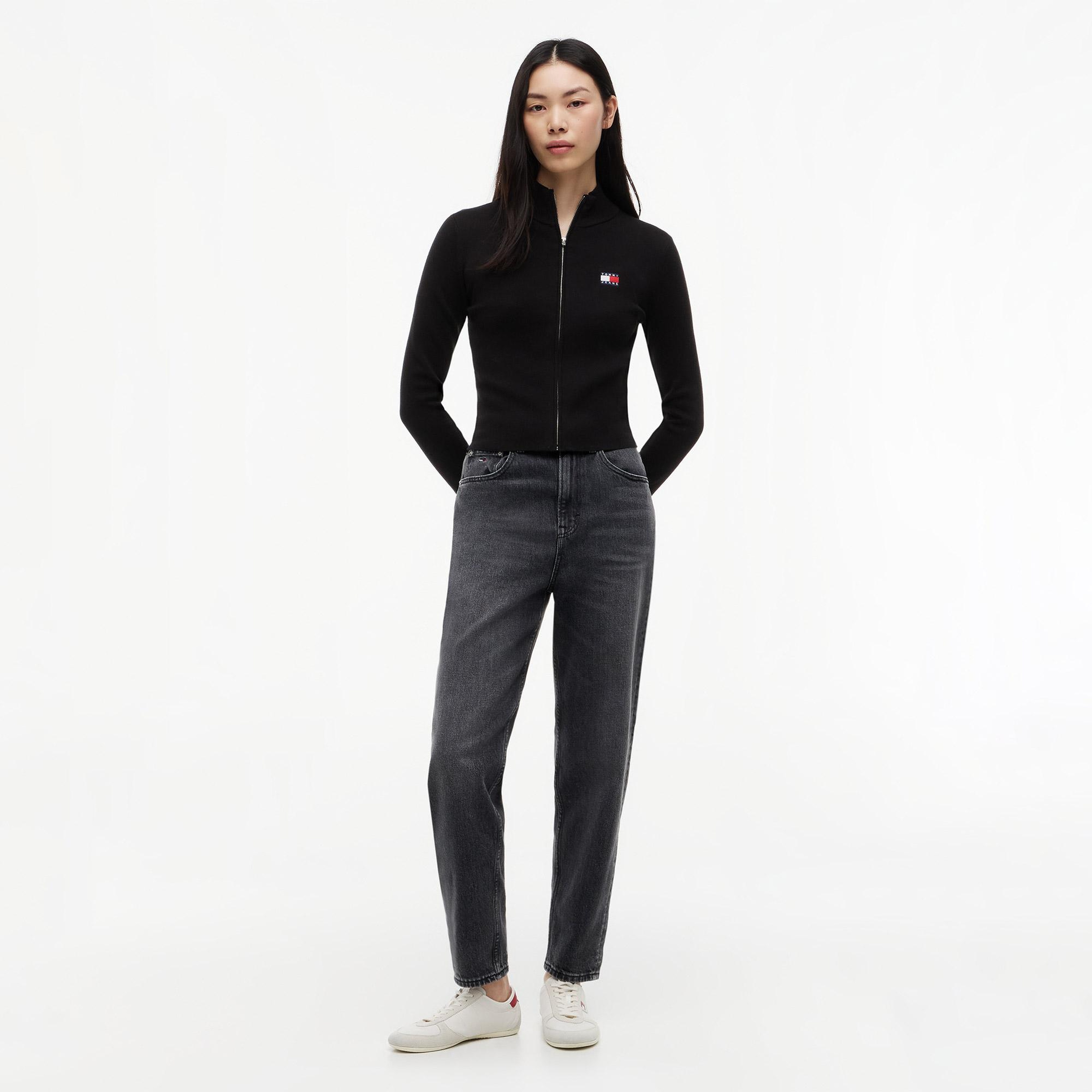 Tommy Hilfiger Zip High Neck Cardigan Kadın Siyah Hırka
