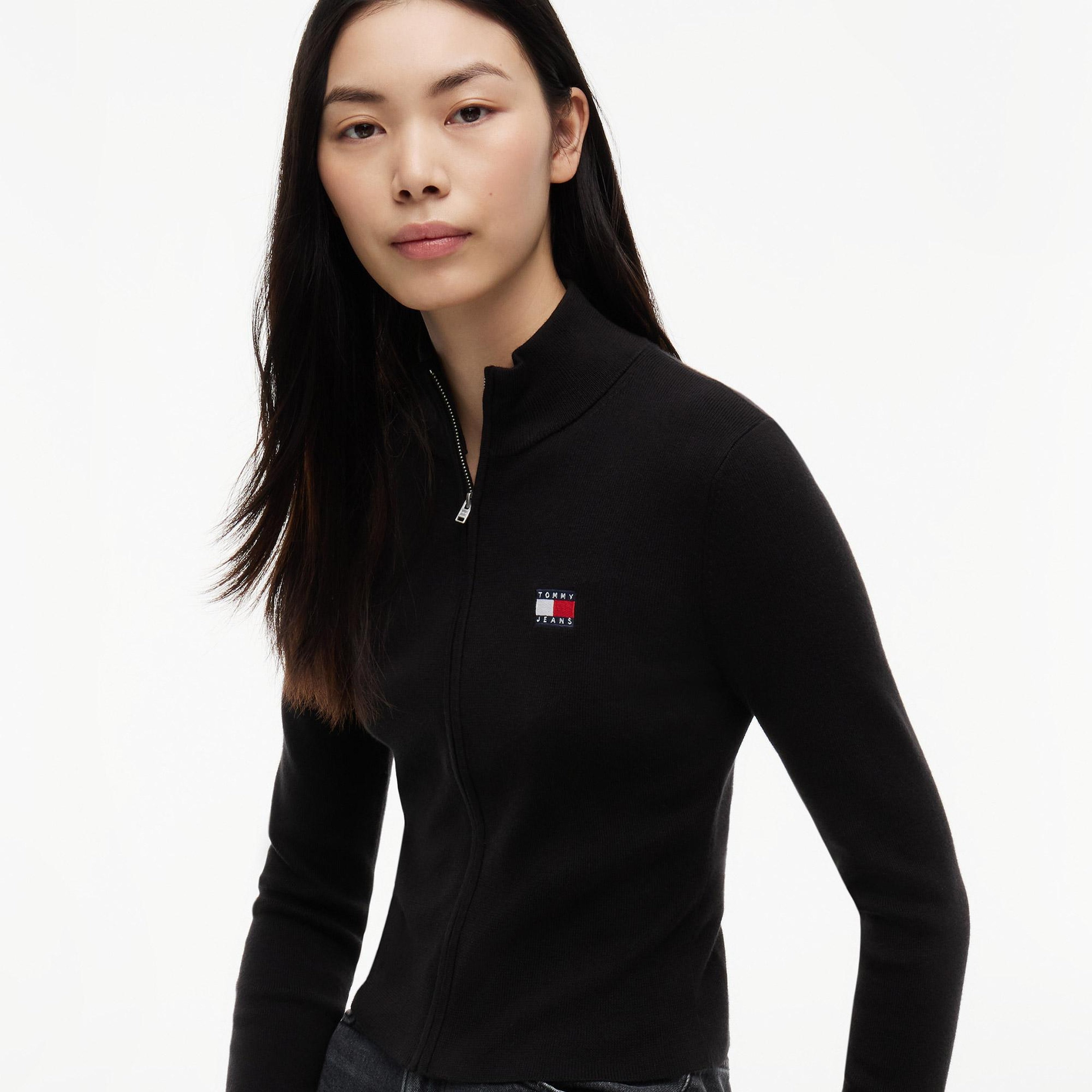 Tommy Hilfiger Zip High Neck Cardigan Kadın Siyah Hırka