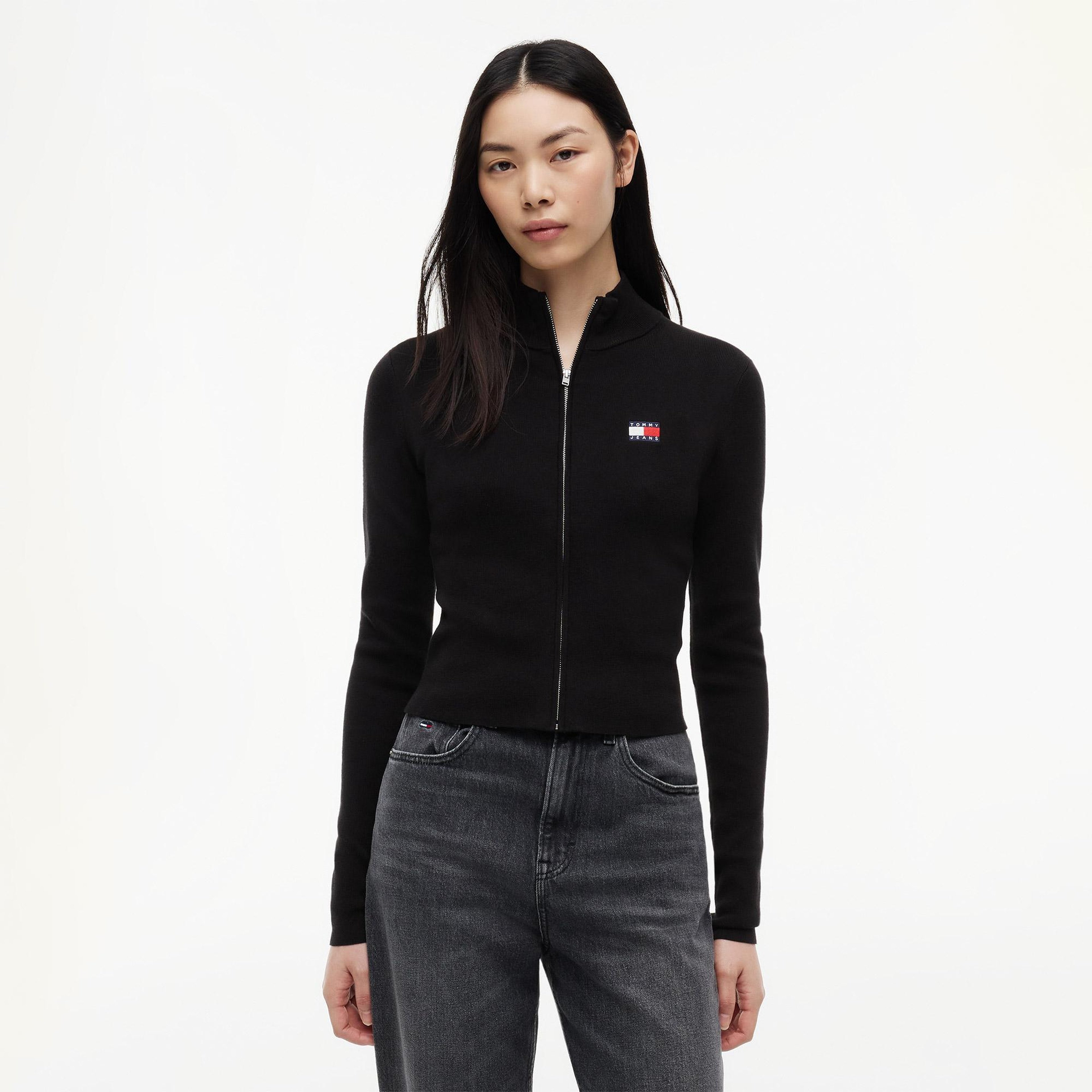 Tommy Hilfiger Zip High Neck Cardigan Kadın Siyah Hırka