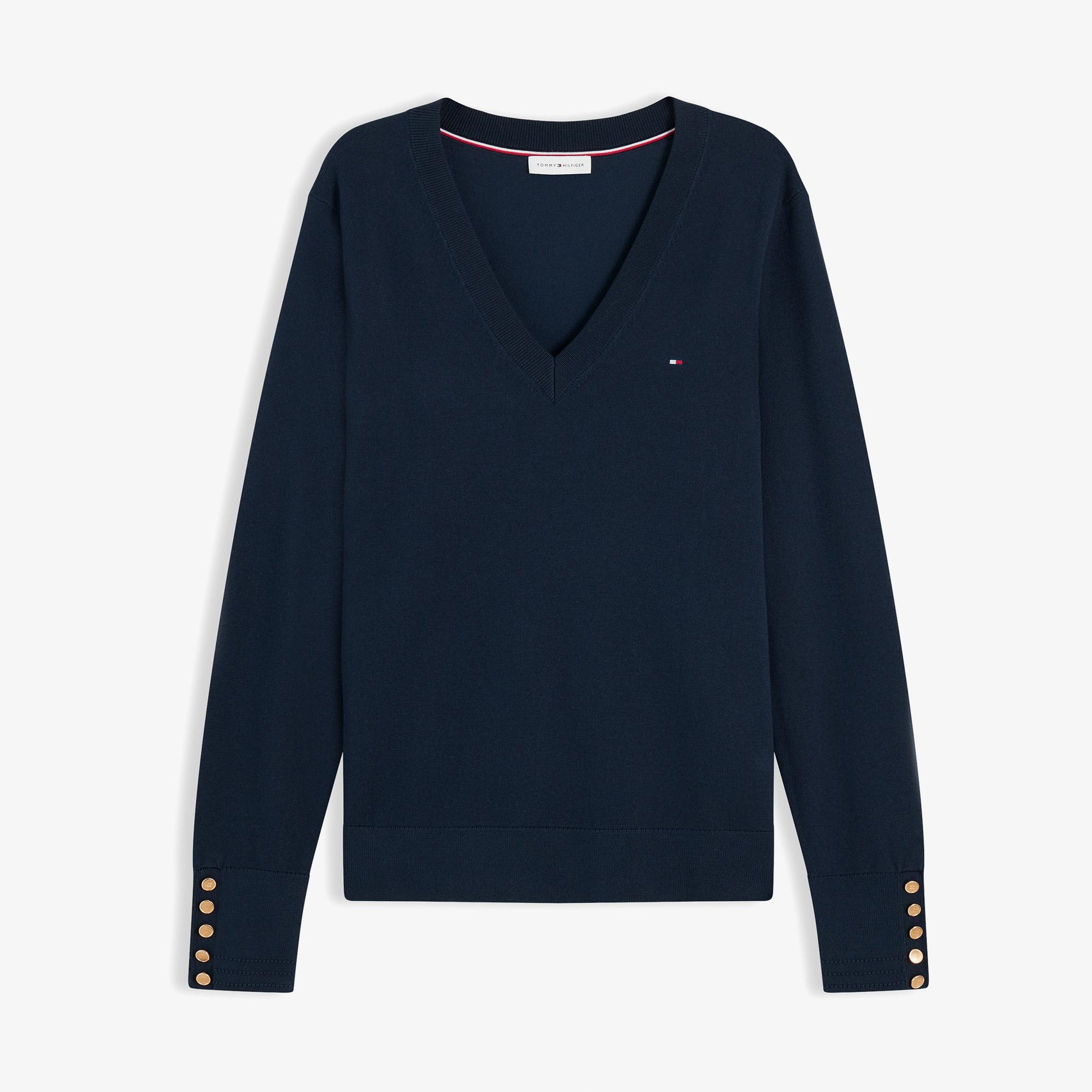 Tommy Hilfiger Stitch V Yaka Kadın Lacivert Triko