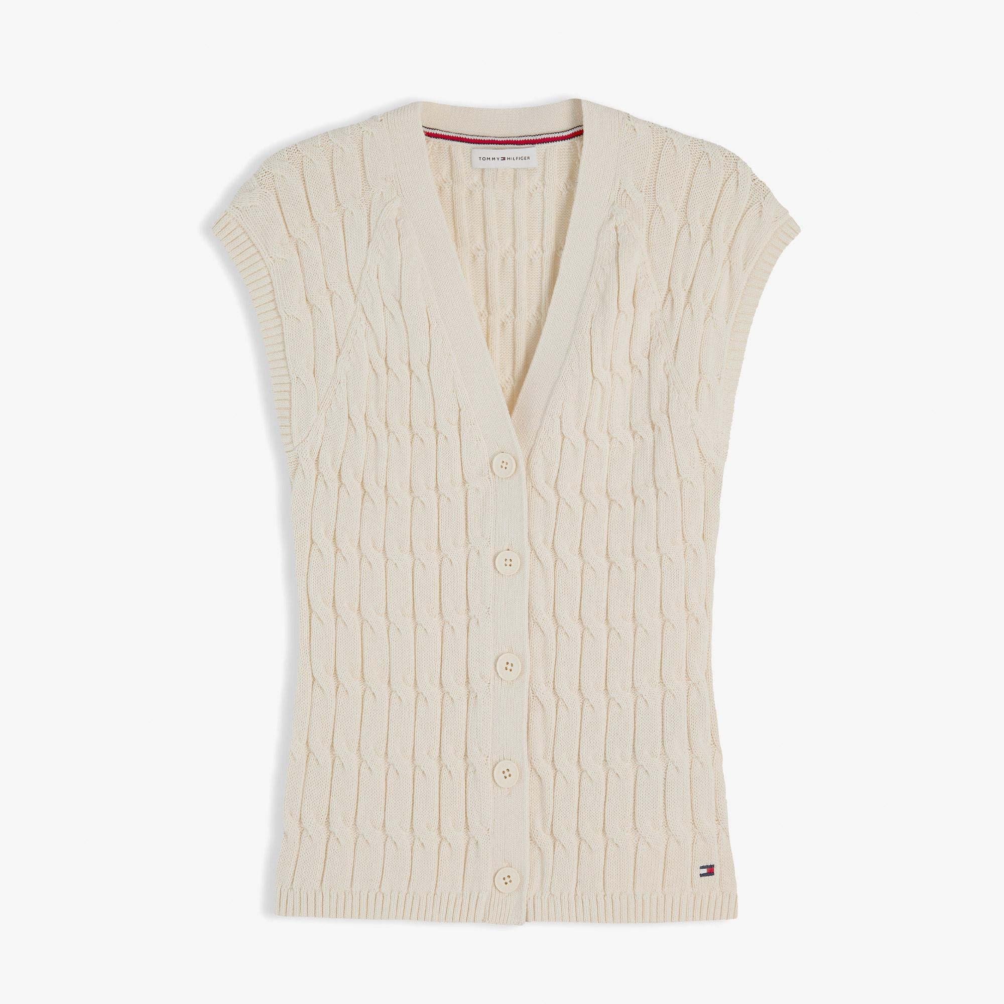 Tommy Hilfiger Mid Cable Cardi Kadın Sarı Triko