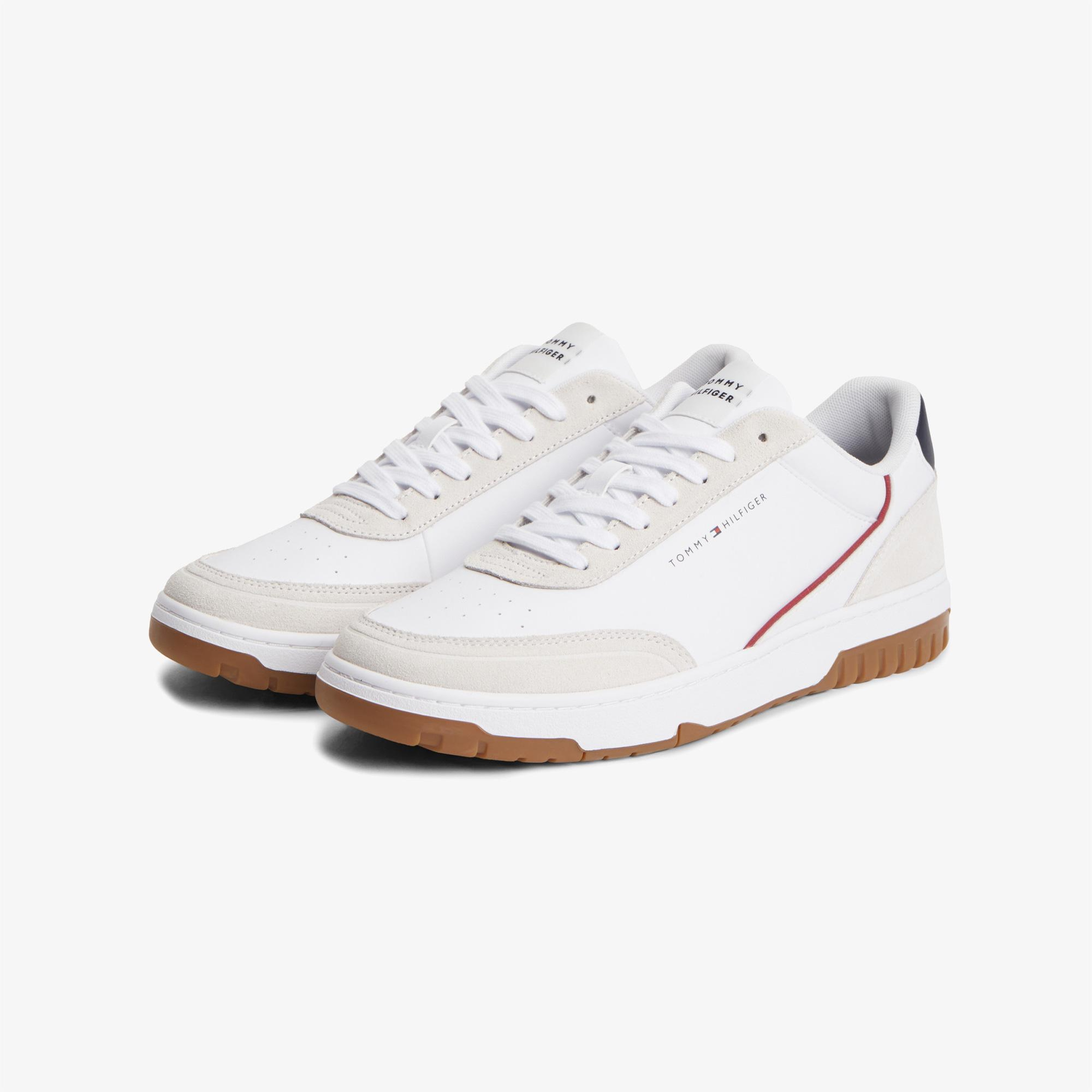 Tommy Hilfiger Basket Core Leather Suede Mix Erkek Beyaz Sneaker