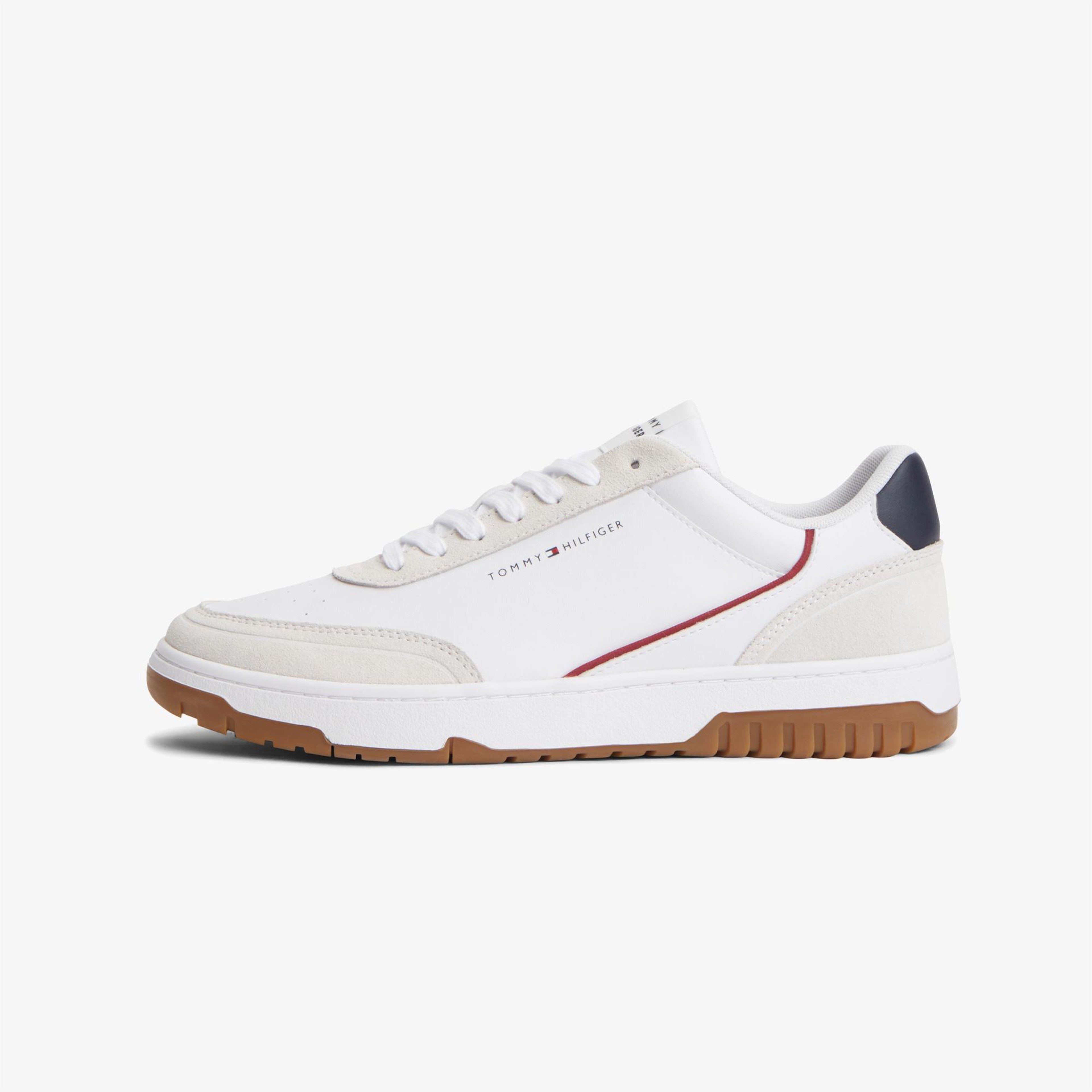 Tommy Hilfiger Basket Core Leather Suede Mix Erkek Beyaz Sneaker