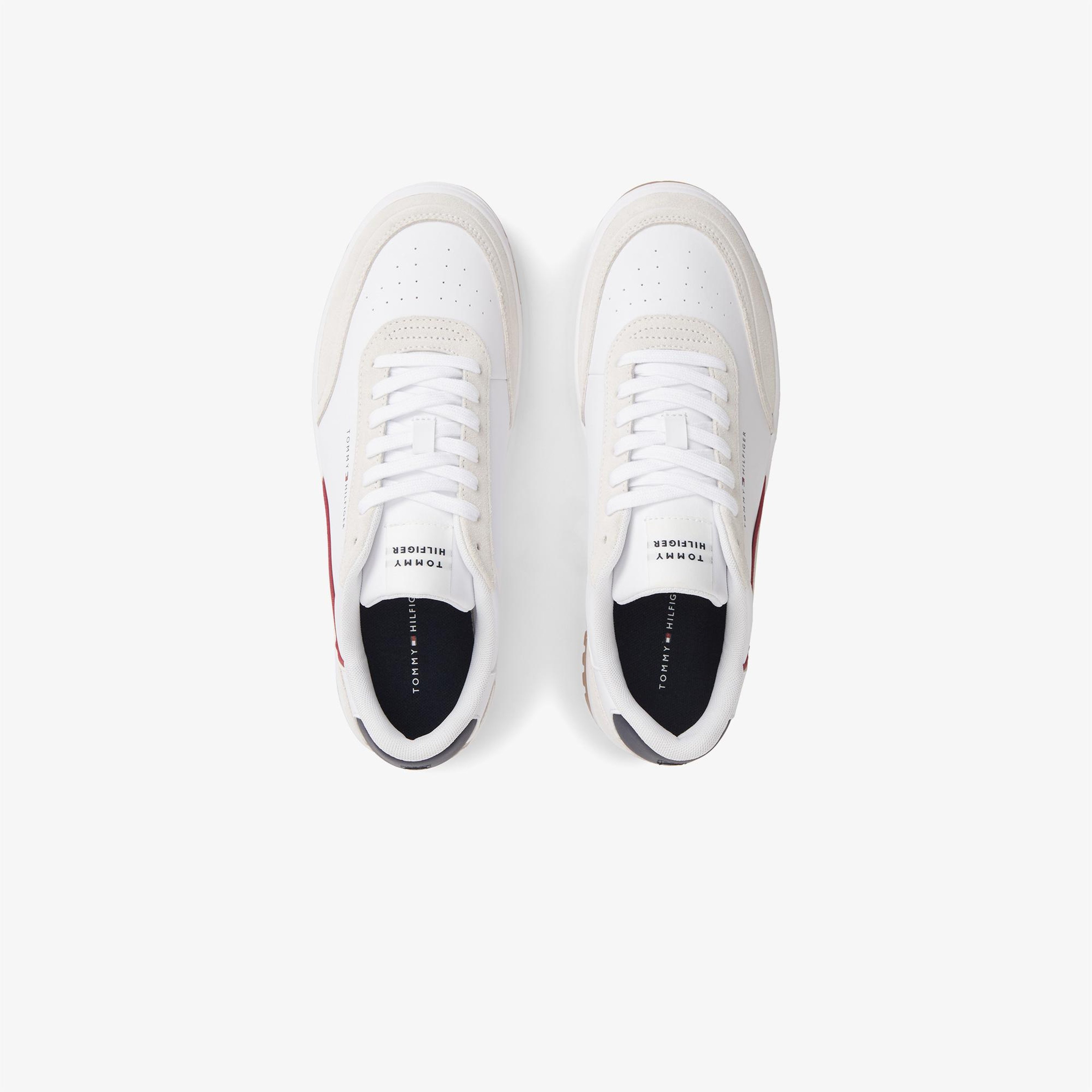 Tommy Hilfiger Basket Core Leather Suede Mix Erkek Beyaz Sneaker