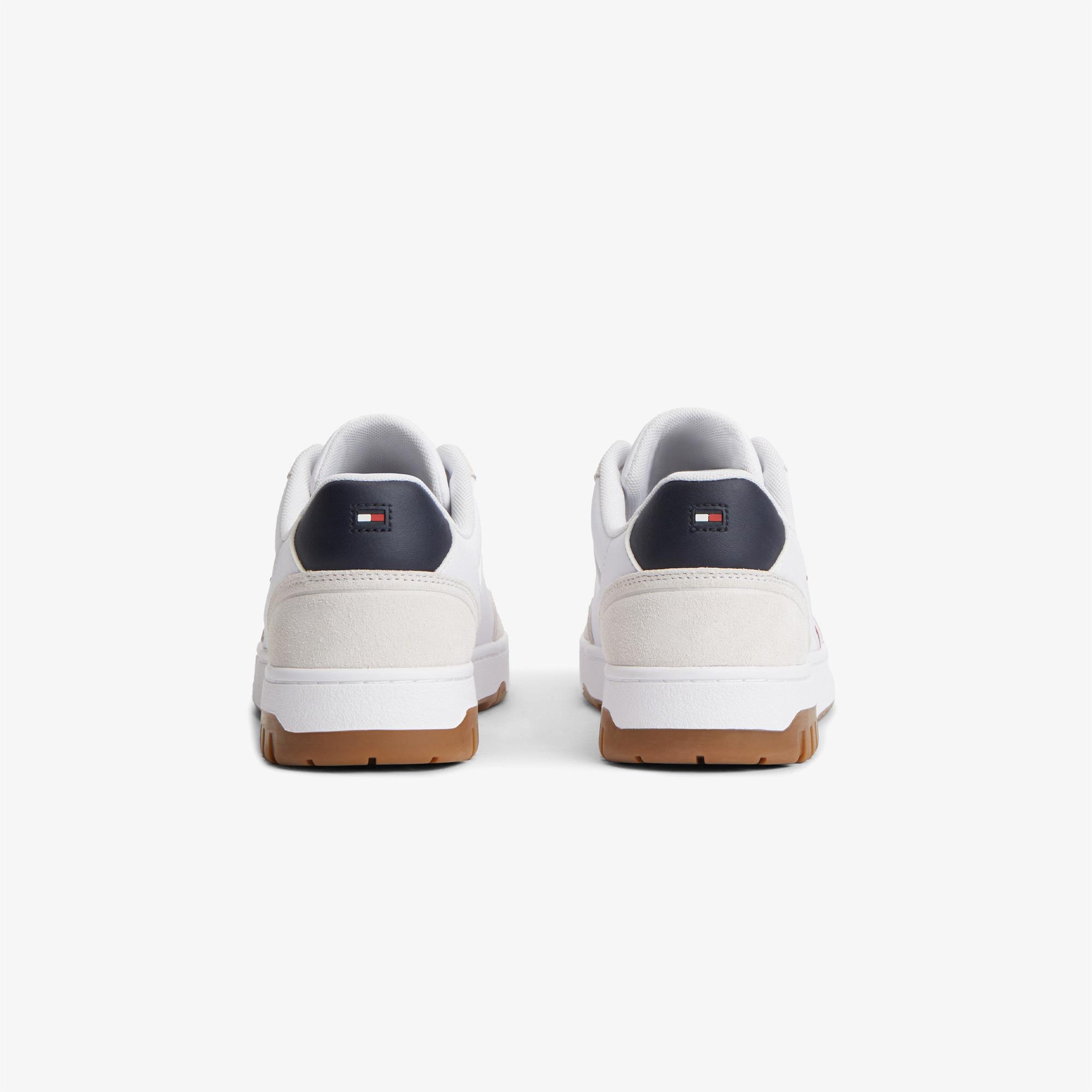 Tommy Hilfiger Basket Core Leather Suede Mix Erkek Beyaz Sneaker