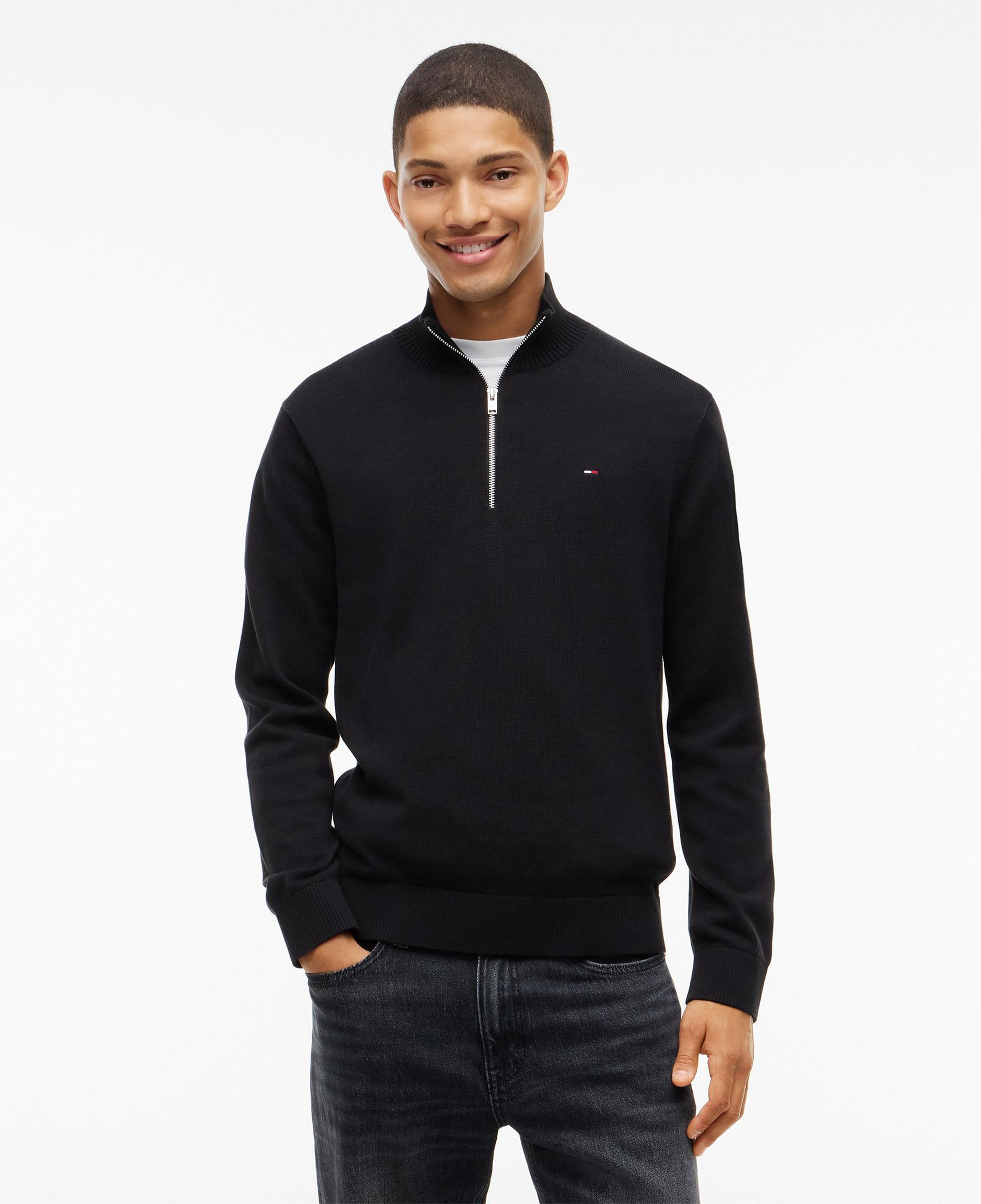 Tommy Hilfiger Essential Light ¼ Zip Erkek Siyah Triko