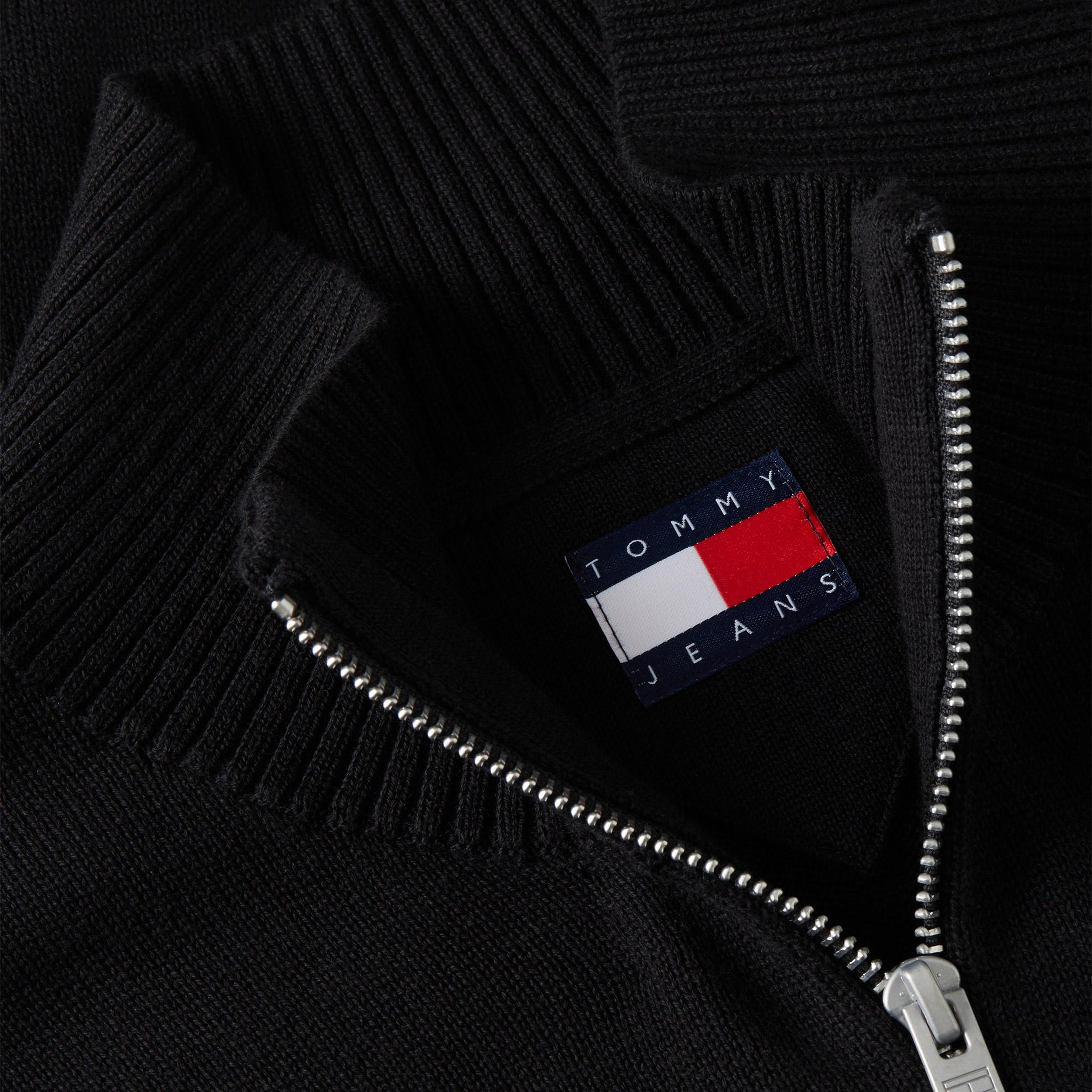 Tommy Hilfiger Essential Light ¼ Zip Erkek Siyah Triko