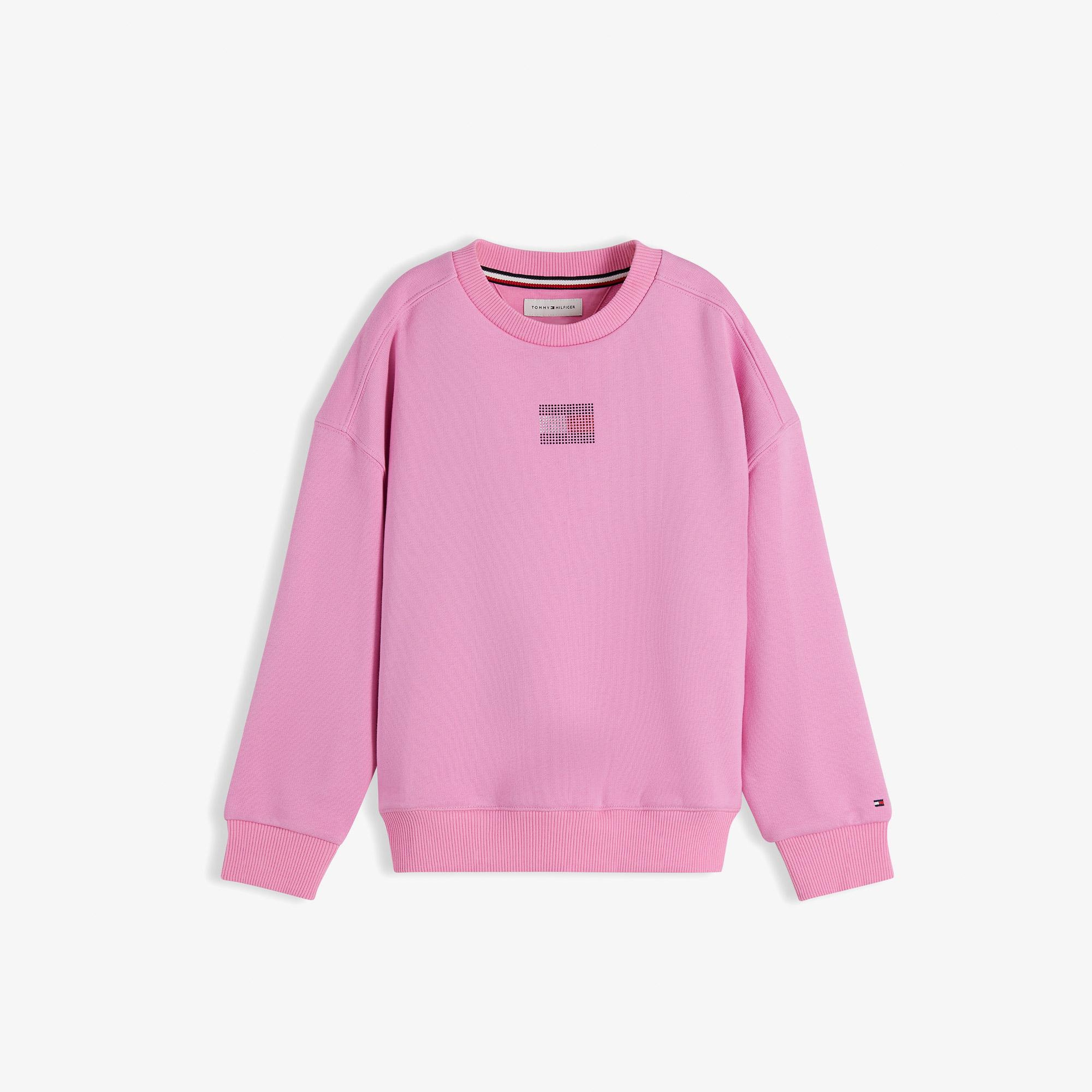 Tommy Hilfiger Rhinestone Crew Neck Çocuk Pembe Sweatshirt