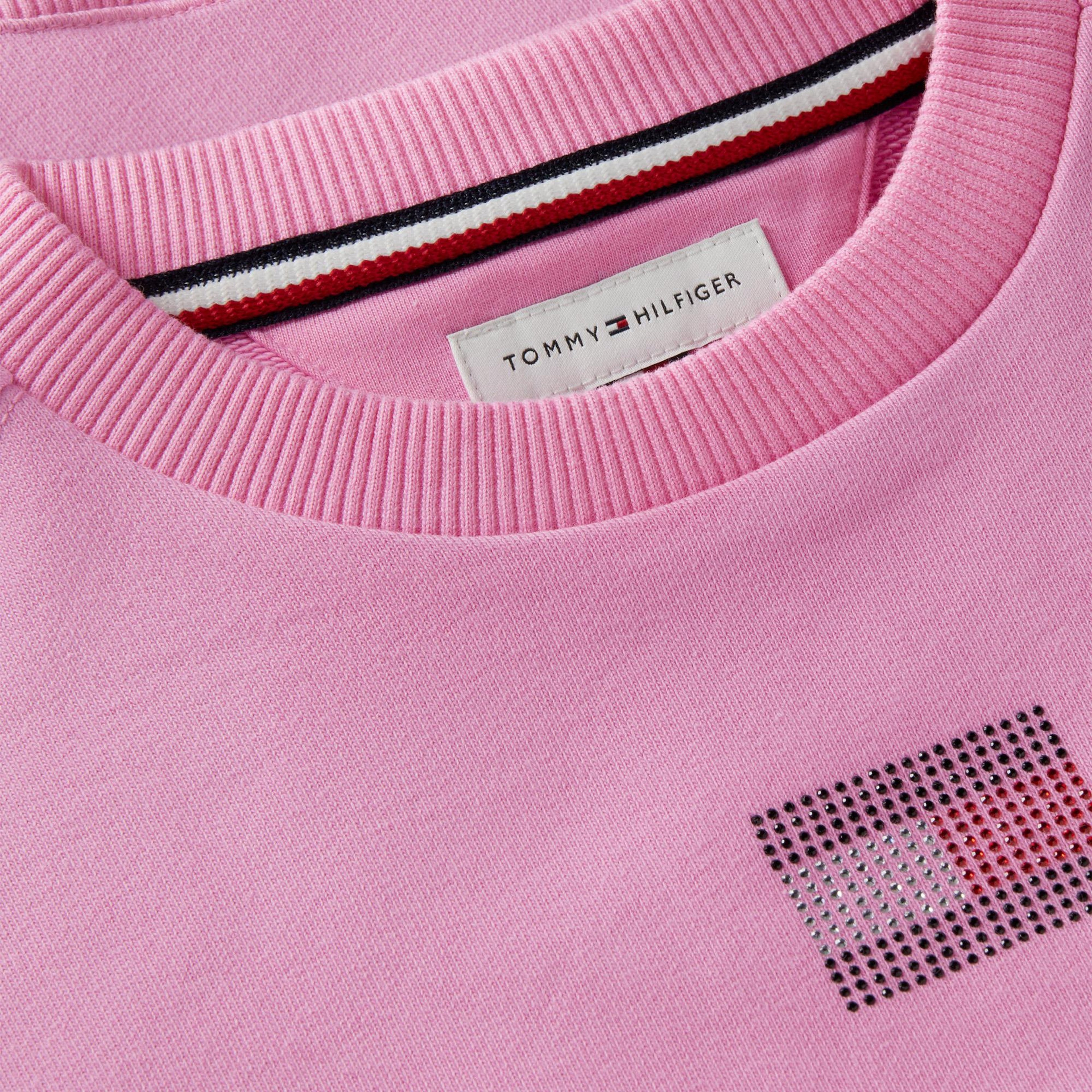 Tommy Hilfiger Rhinestone Crew Neck Çocuk Pembe Sweatshirt