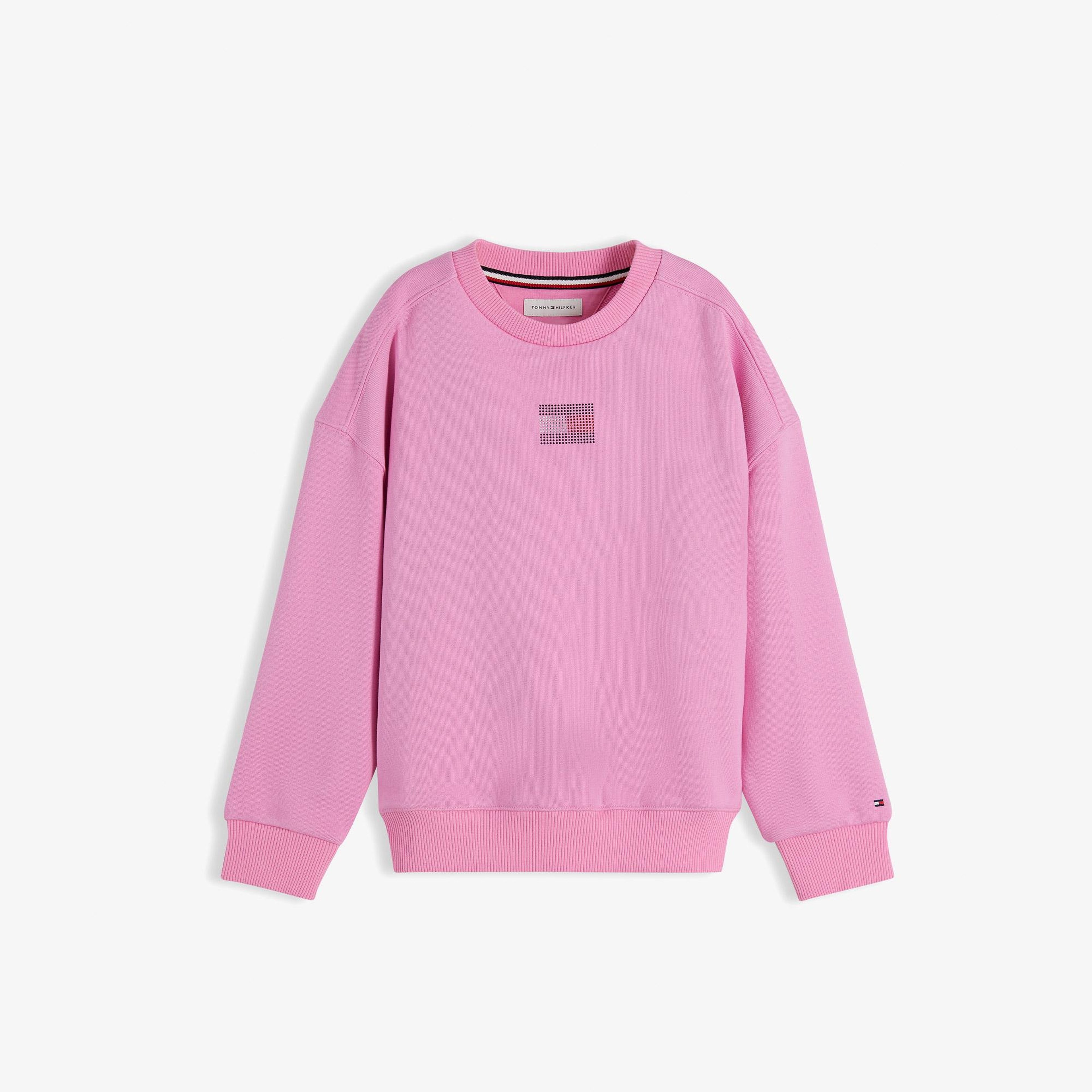 Tommy Hilfiger Rhinestone Crew Neck Çocuk Pembe Sweatshirt