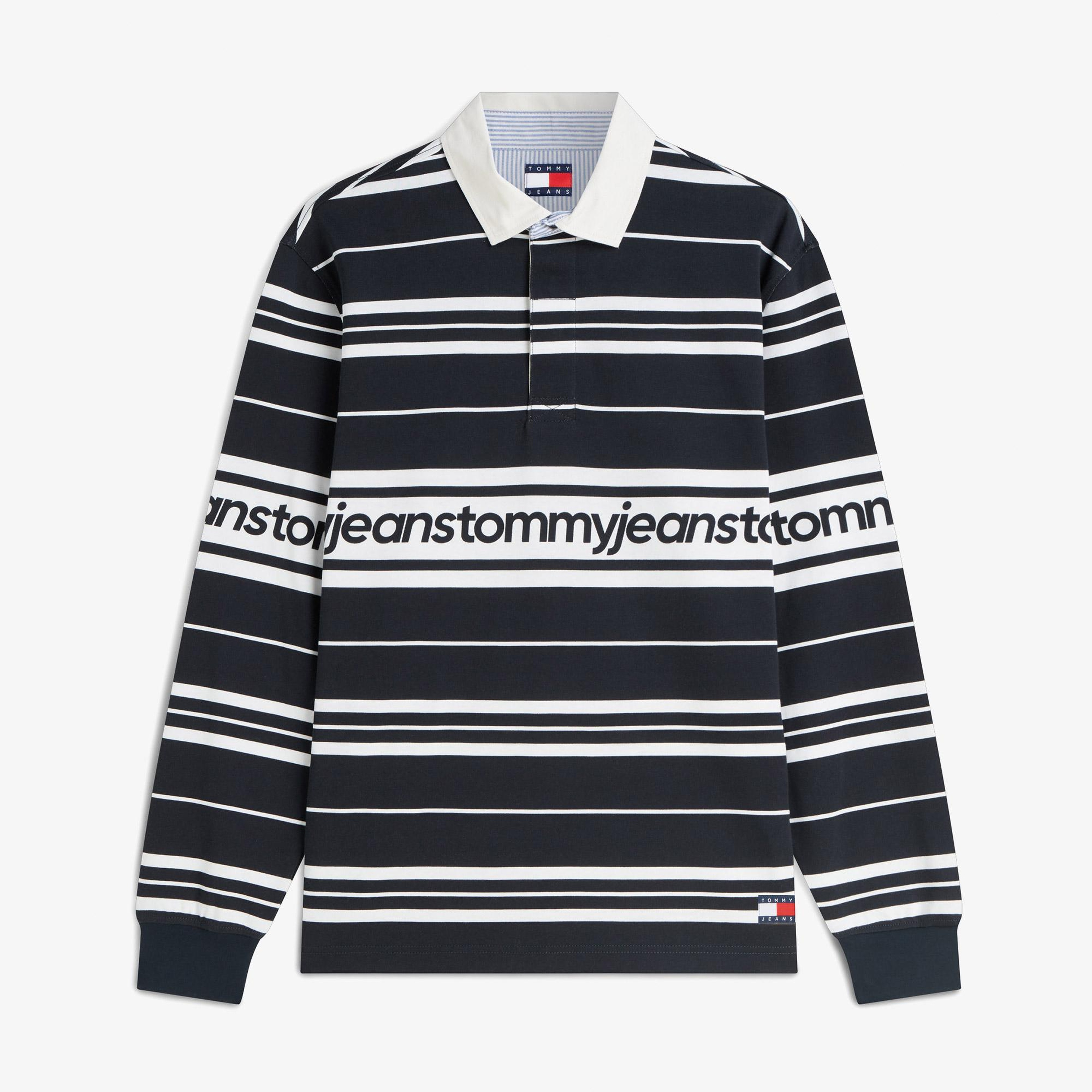 Tommy Hilfiger Branded Stripe Rugby Erkek Lacivert Polo