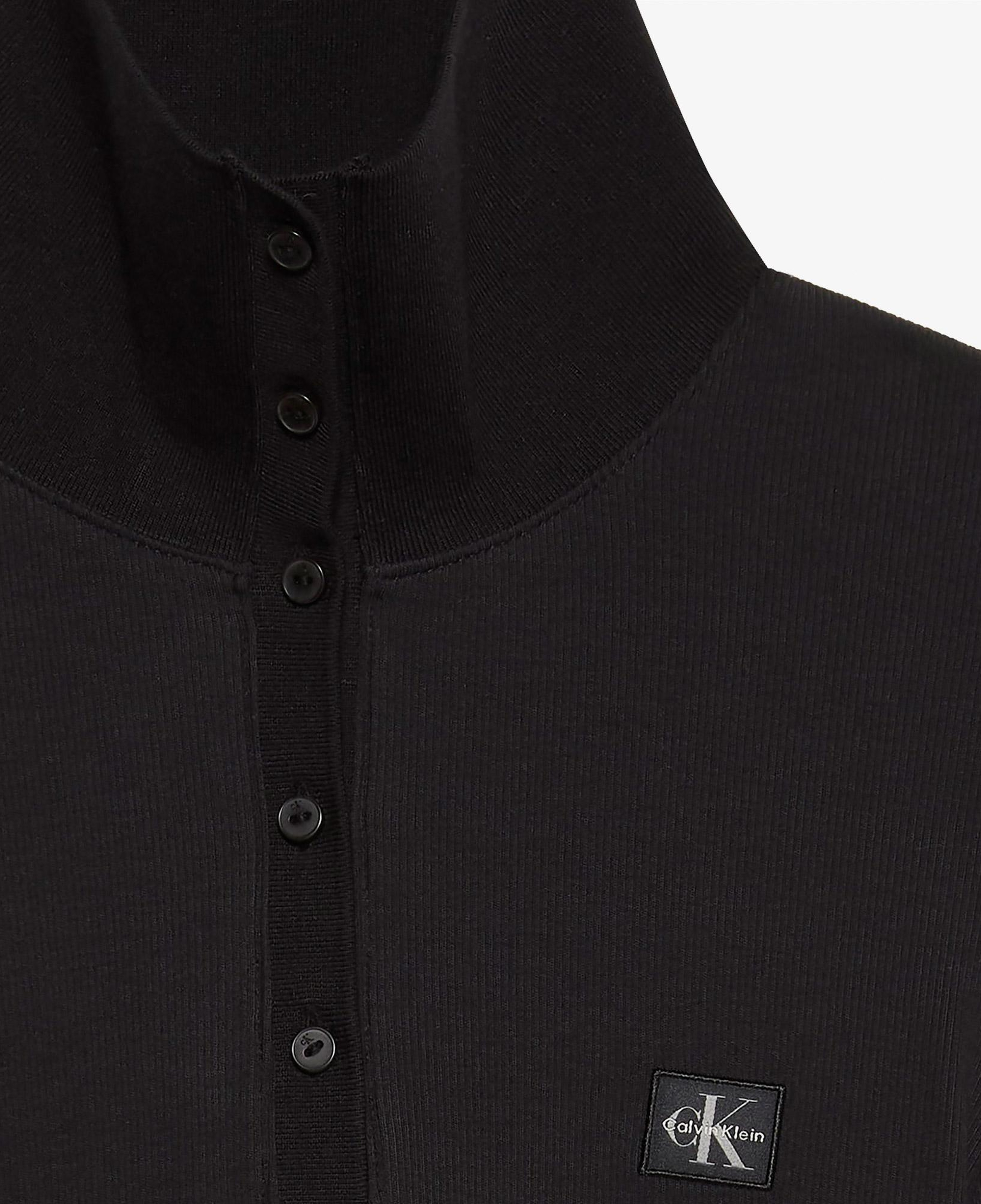 Calvin Klein Woven Label Henley Kadın Siyah T-Shirt