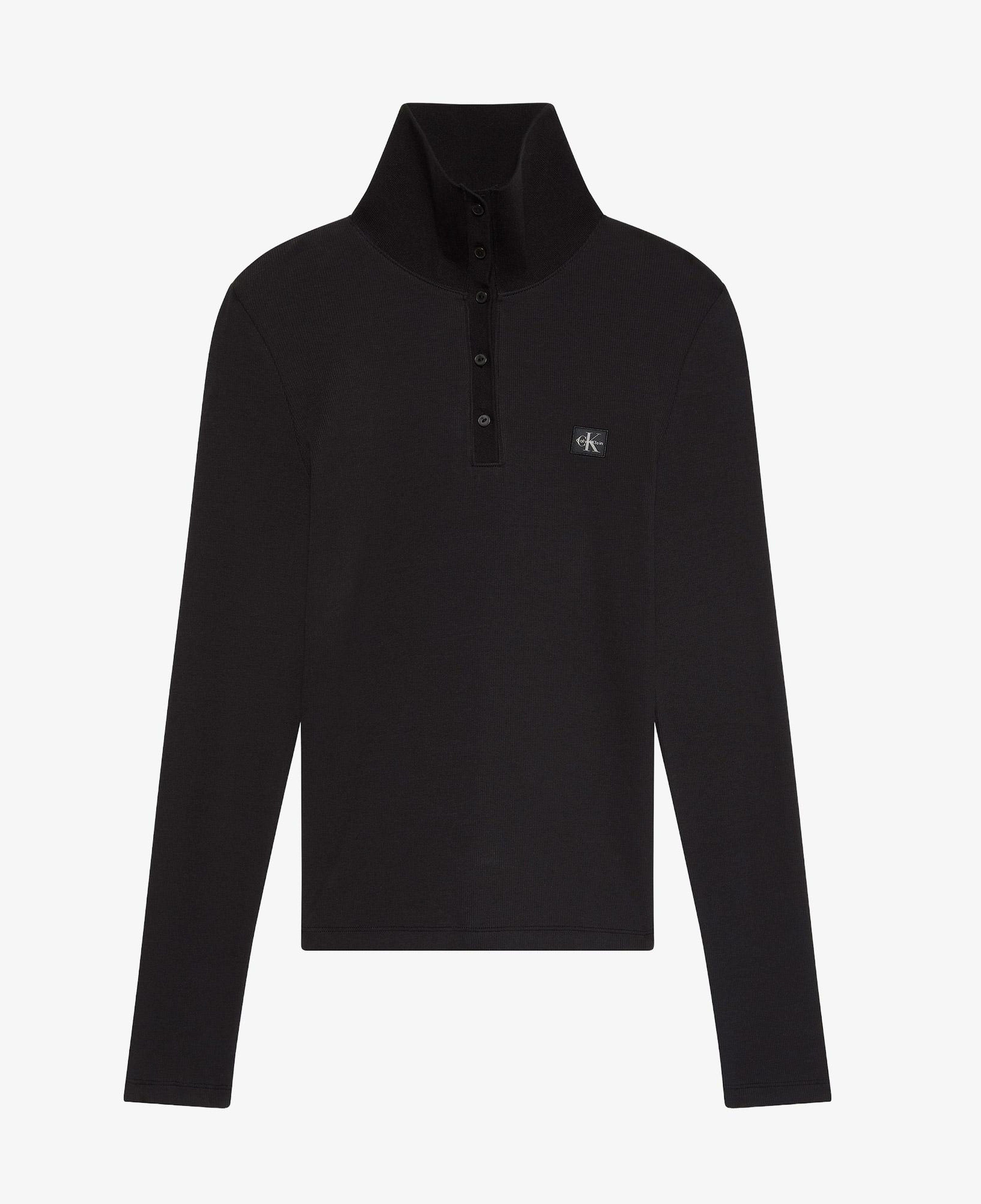 Calvin Klein Woven Label Henley Kadın Siyah T-Shirt