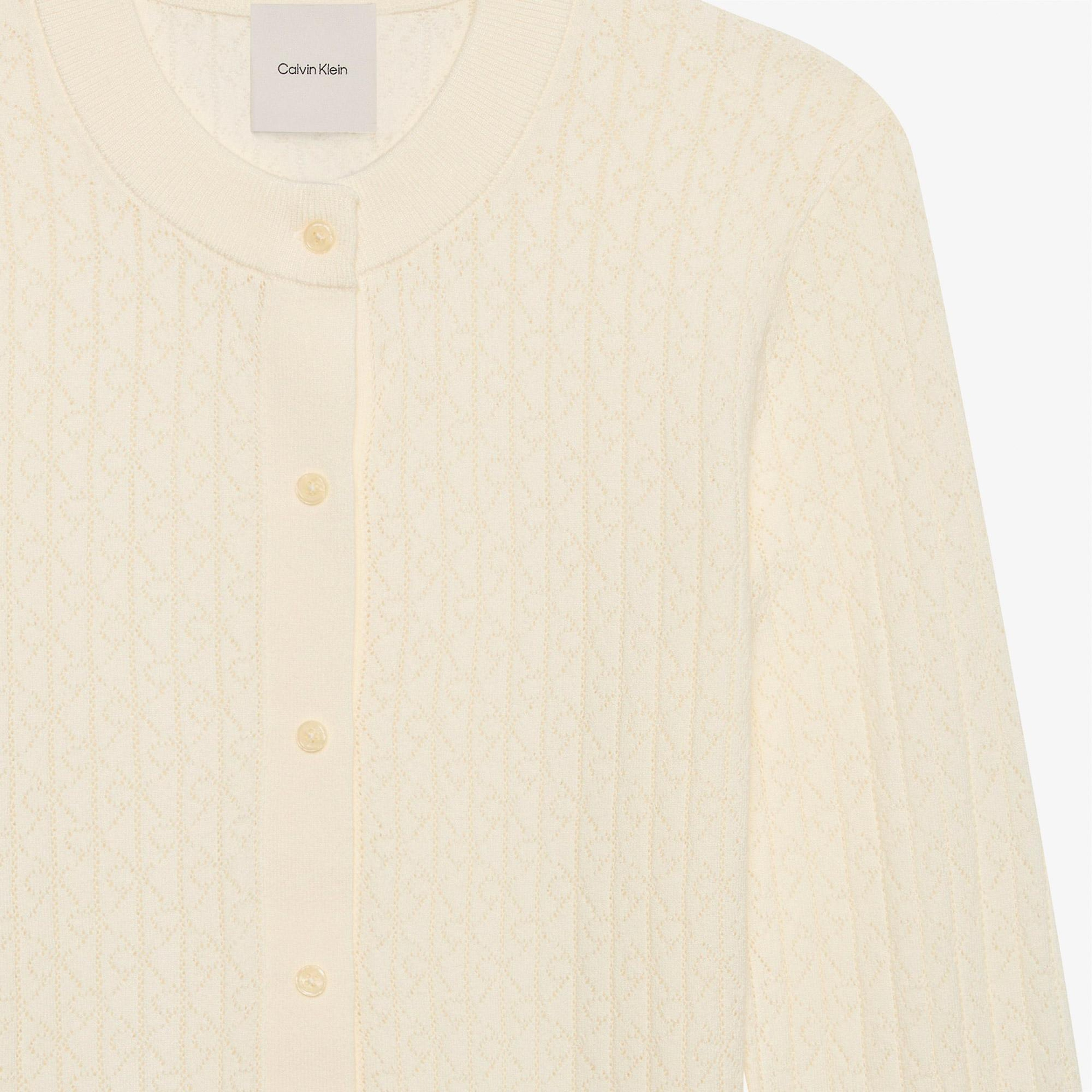 Calvin Klein Pointelle Cardigan Kadın Beyaz Triko