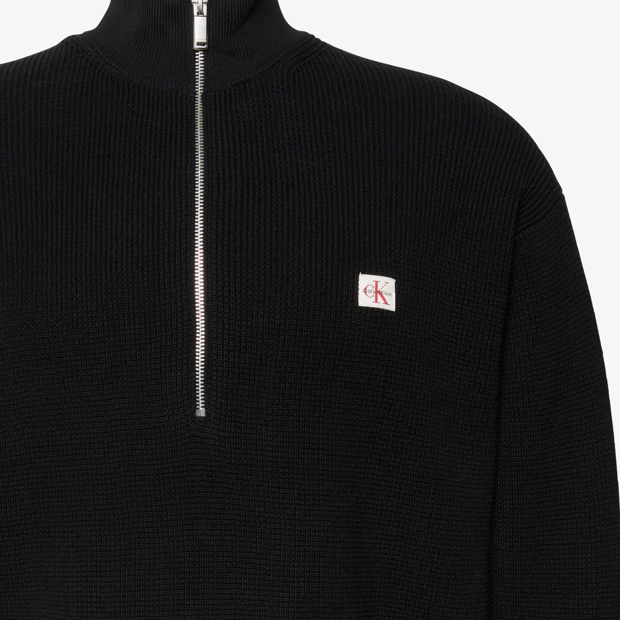 Calvin Klein Cotton Waffle Quarter Zip Erkek Siyah Triko