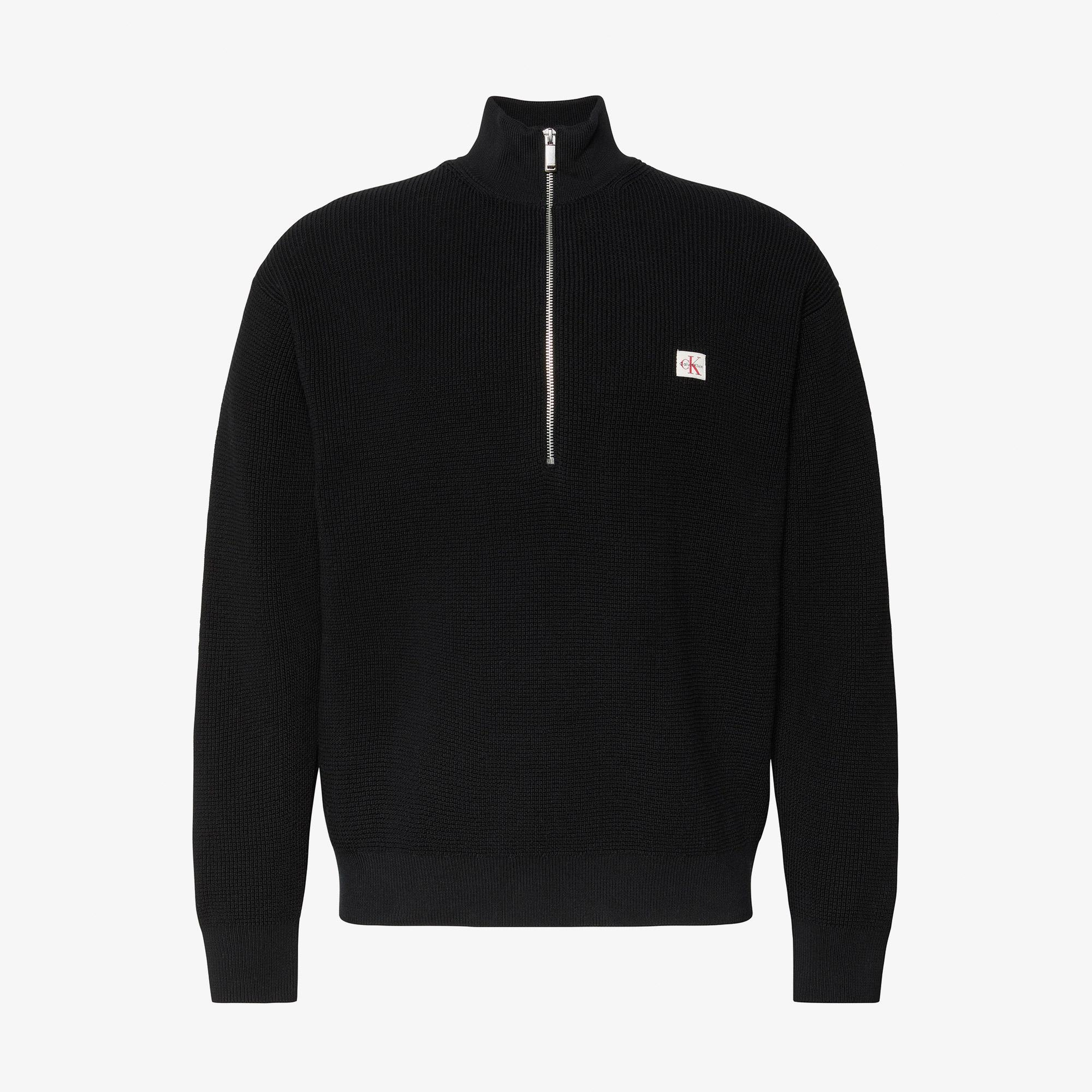 Calvin Klein Cotton Waffle Quarter Zip Erkek Siyah Triko
