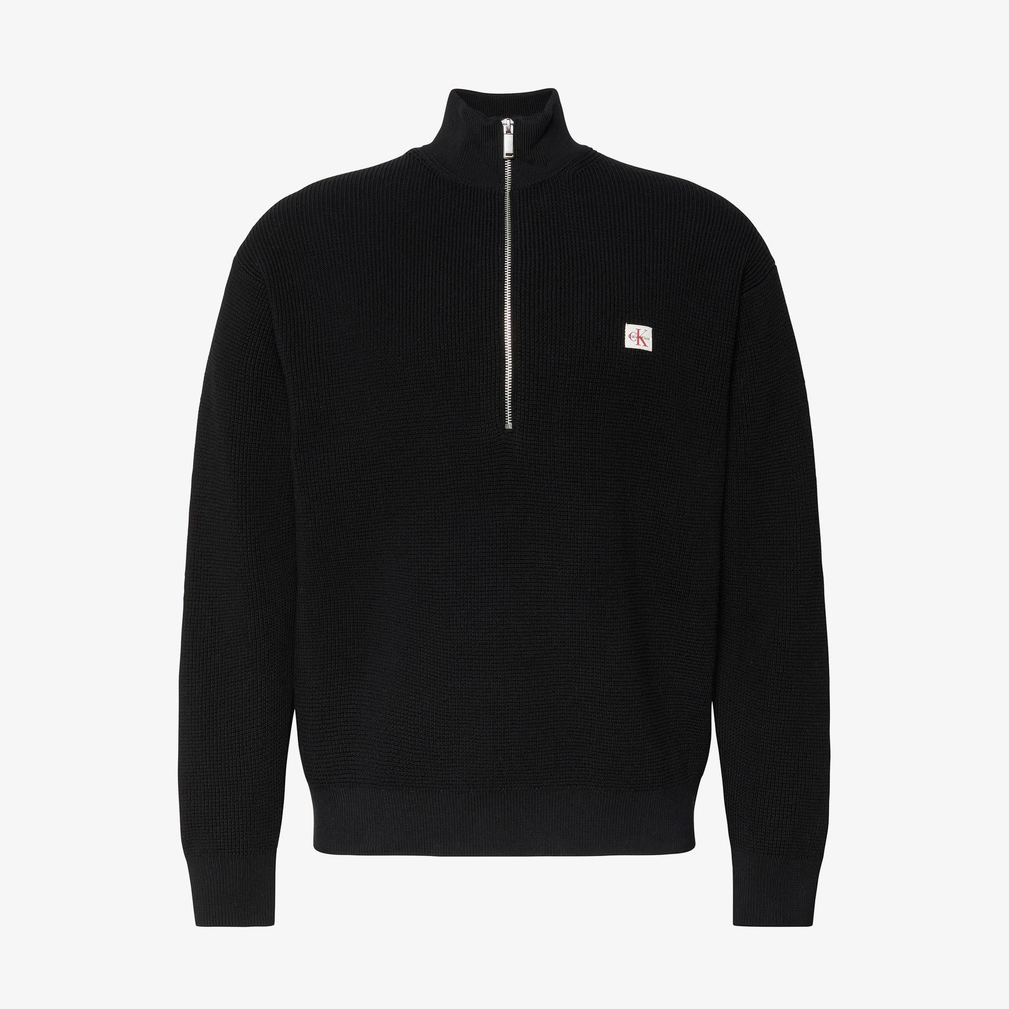 Calvin Klein Cotton Waffle Quarter Zip Erkek Siyah Triko
