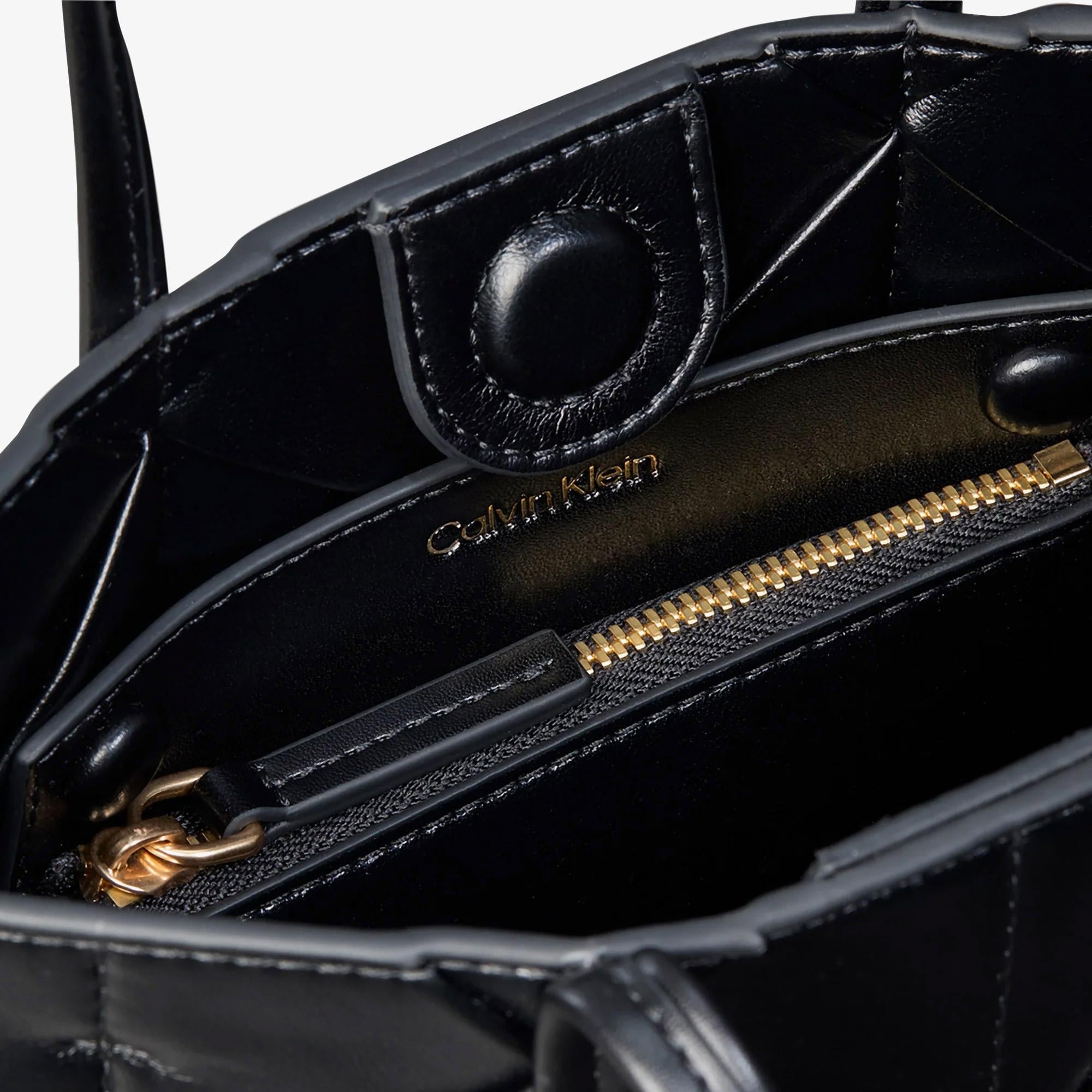 Calvin Klein Woven Mini Tote Crossbody Kadın Siyah Tote El Çantası