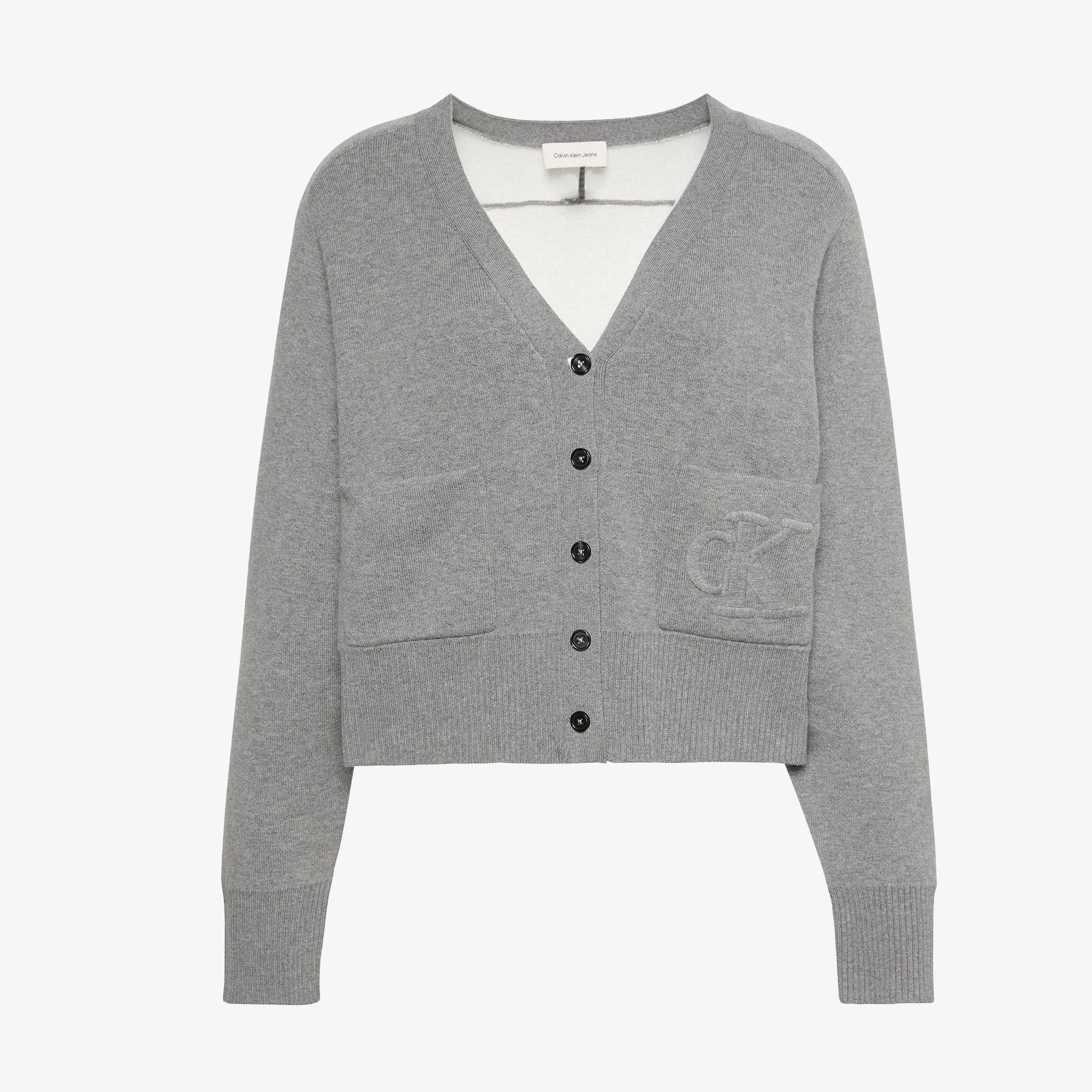 Calvin Klein Wool Cotton Raglan Cardigan Kadın Gri Triko