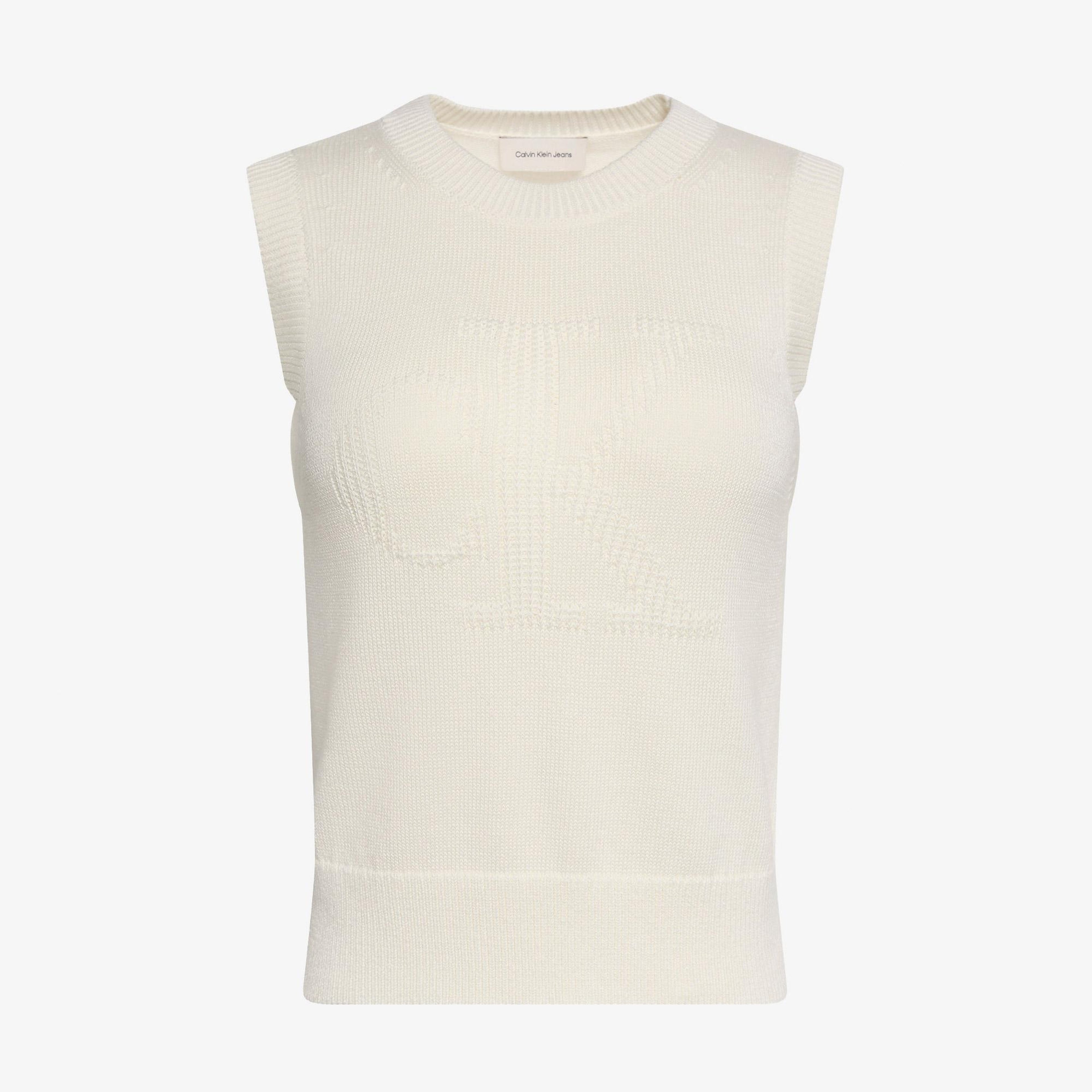 Calvin Klein Logo Tank Kadın Beyaz Triko