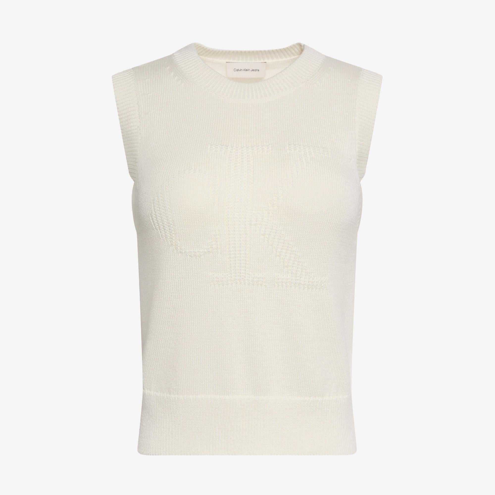 Calvin Klein Logo Tank Kadın Beyaz Triko