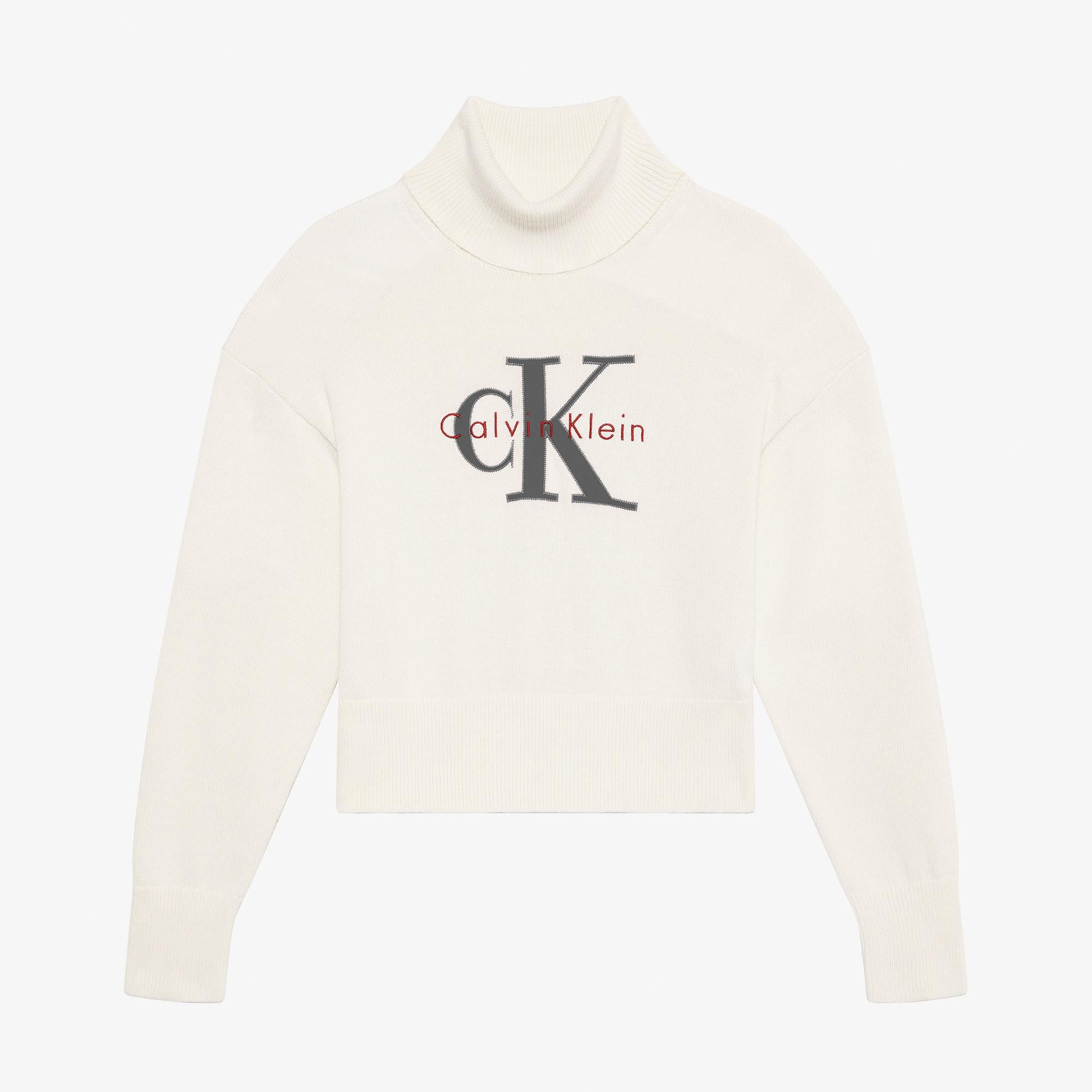Calvin Klein Logo Pullover Kadın Beyaz Triko