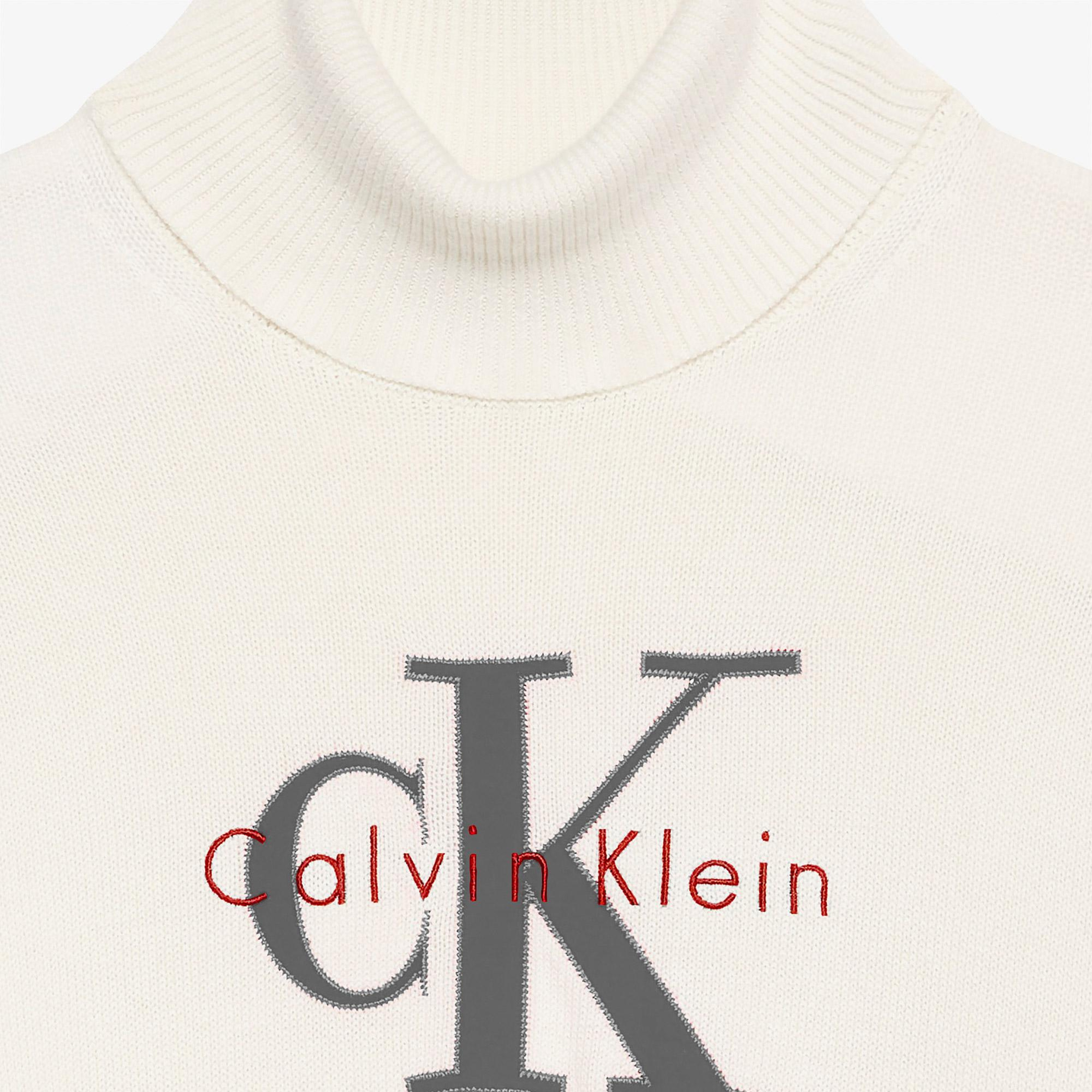 Calvin Klein Logo Pullover Kadın Beyaz Triko
