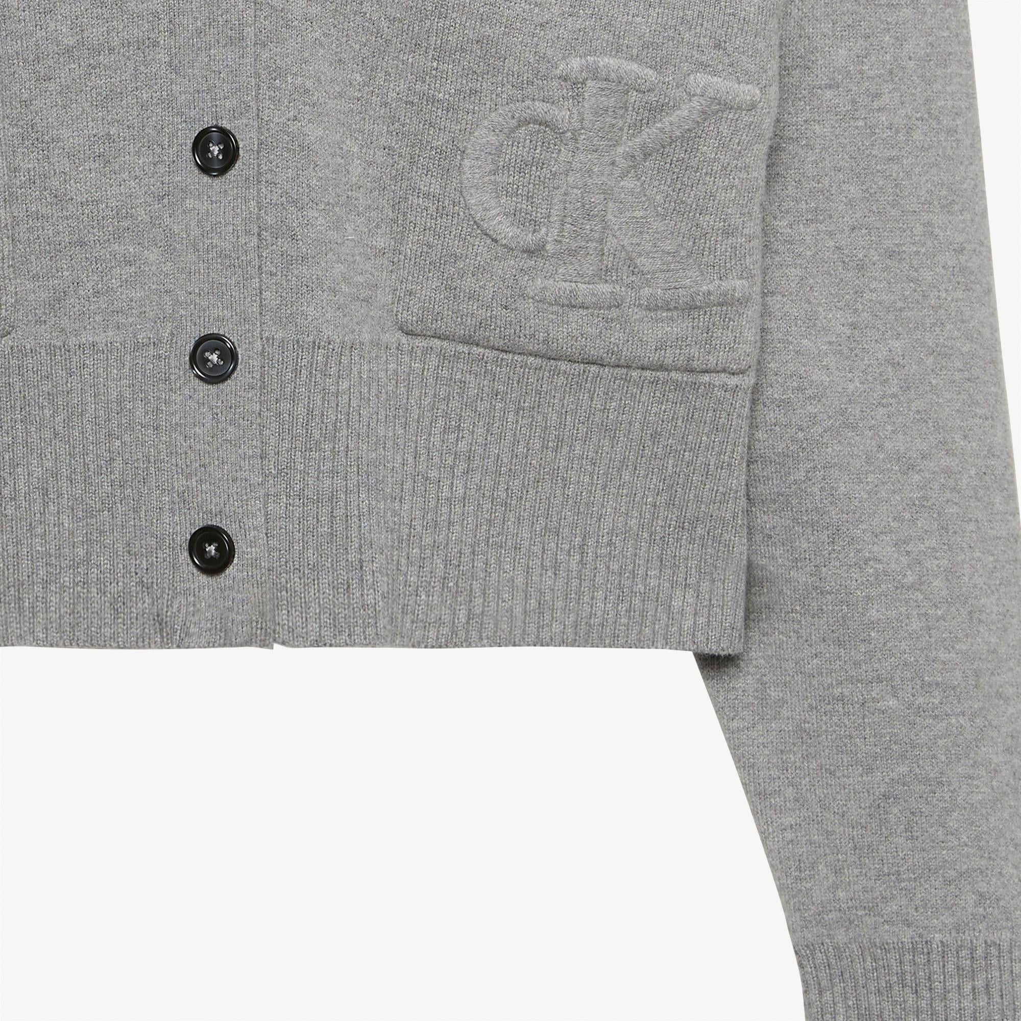 Calvin Klein Wool Cotton Raglan Cardigan Kadın Gri Triko