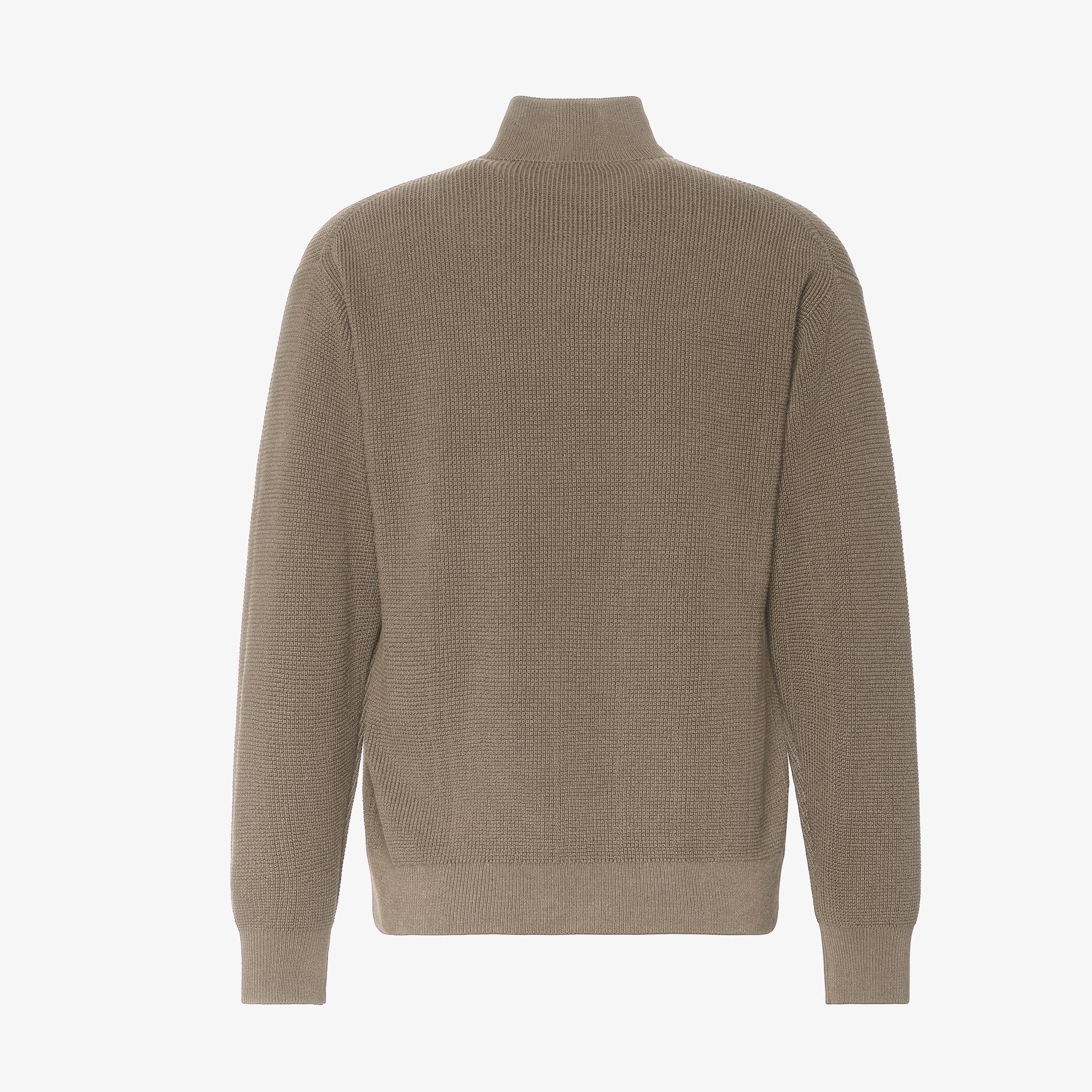 Calvin Klein Classic Cotton Wfle QZip Erkek Kahverengi Triko