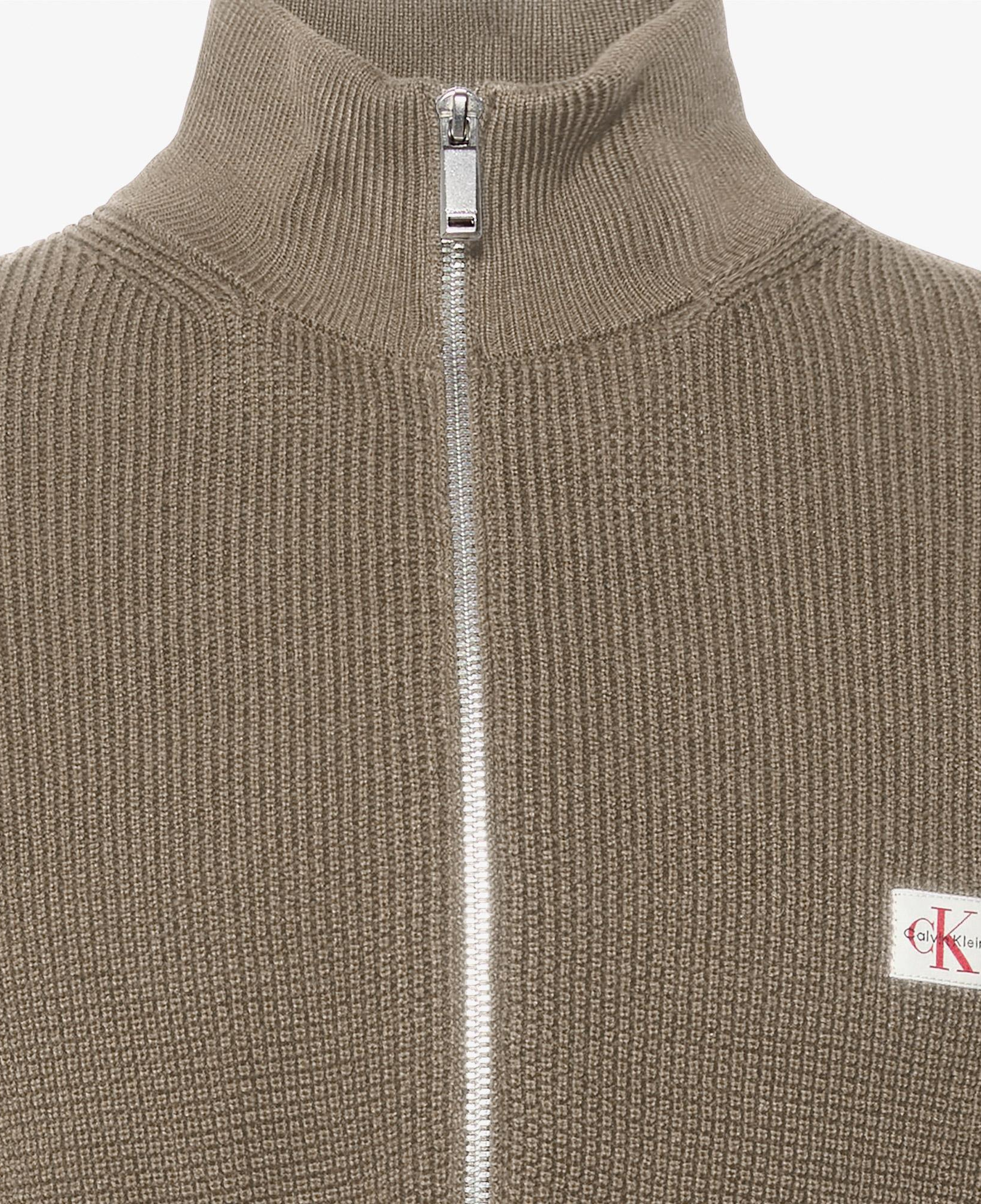 Calvin Klein Classic Cotton Wfle QZip Erkek Kahverengi Triko