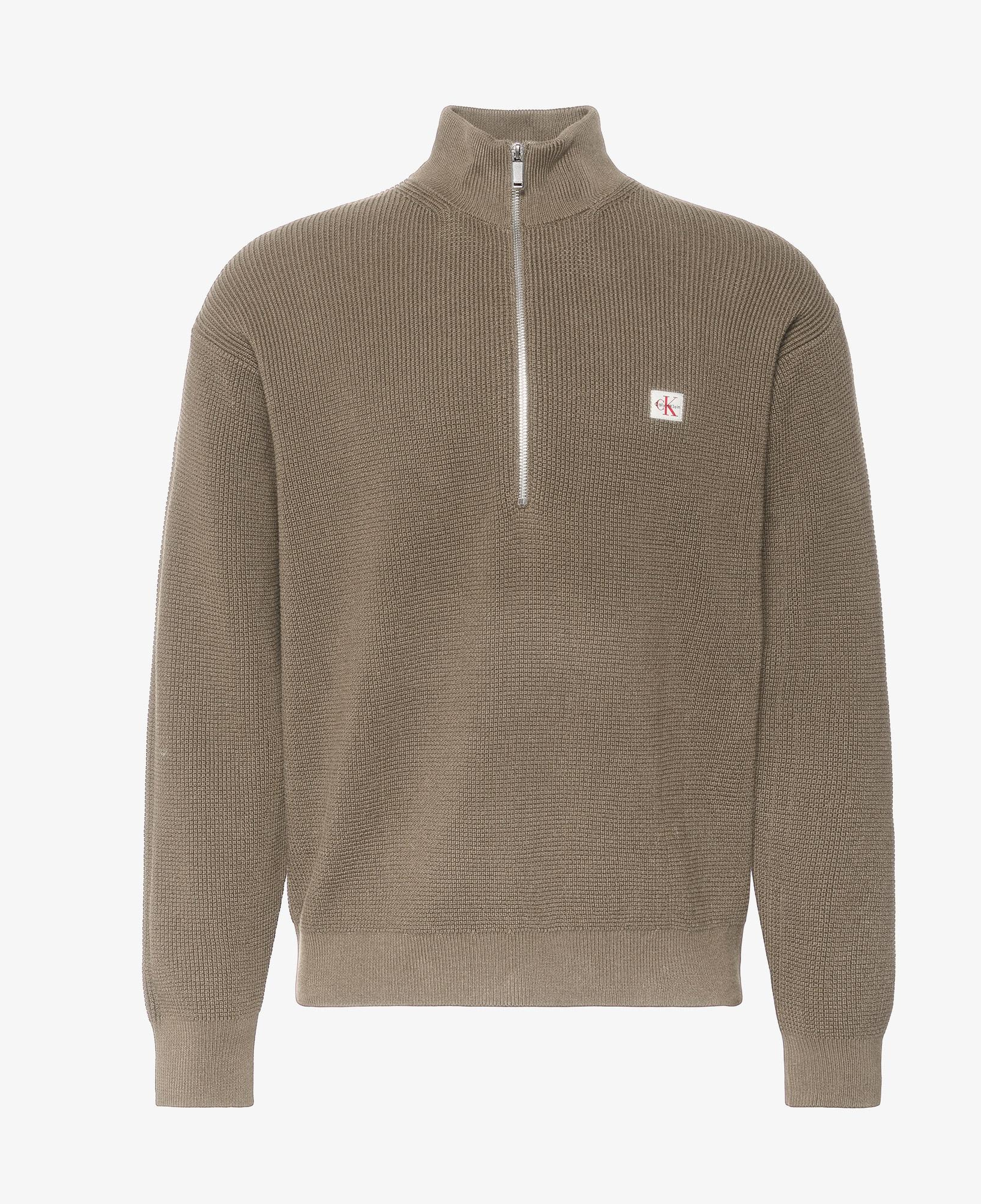 Calvin Klein Classic Cotton Wfle QZip Erkek Kahverengi Triko
