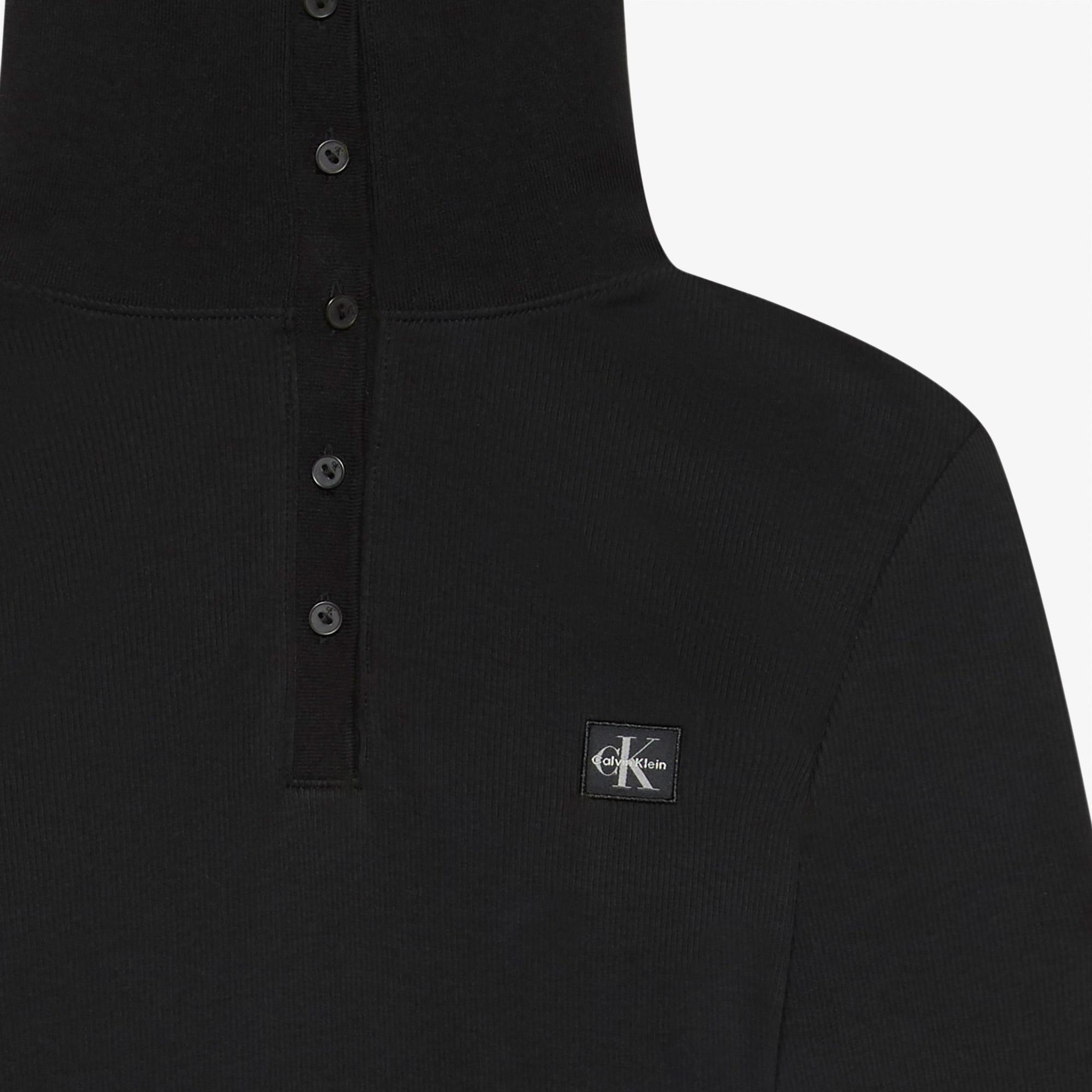Calvin Klein Woven Label Henley Kadın Siyah Elbise