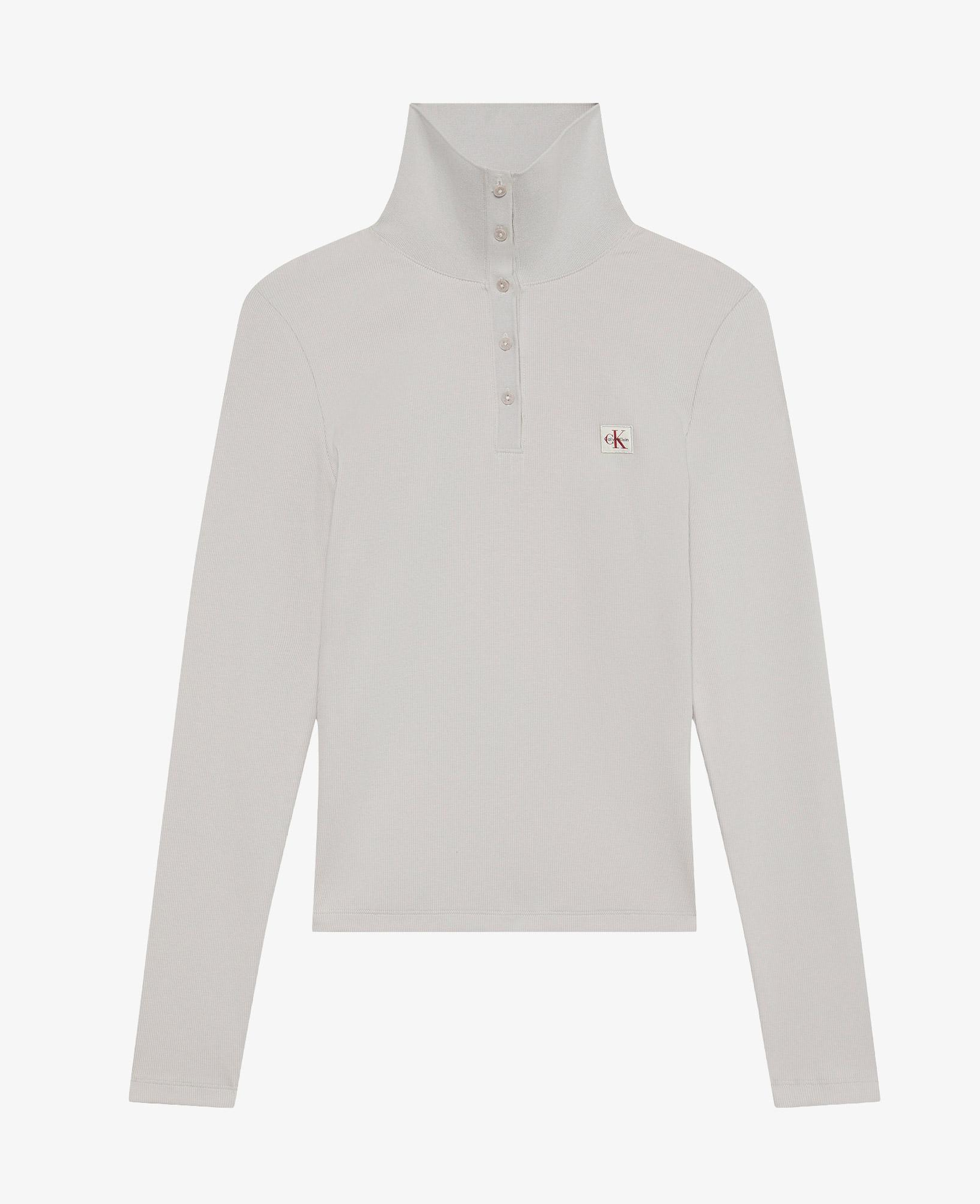 Calvin Klein Woven Label Henley Kadın Gri T-Shirt