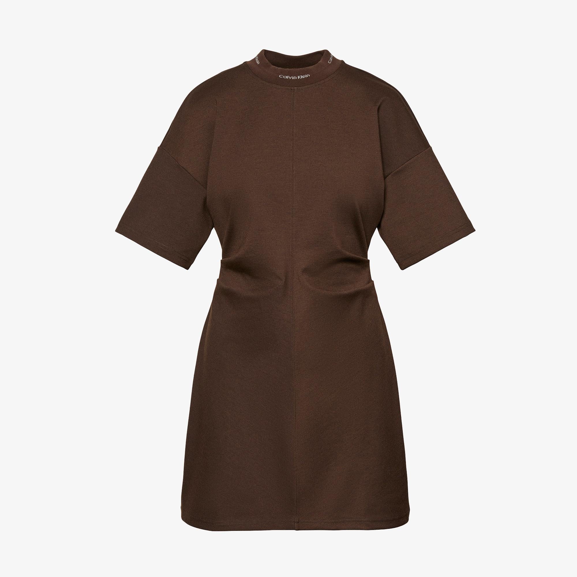 Calvin Klein Logo Rib Interlock Kadın Kahverengi Elbise