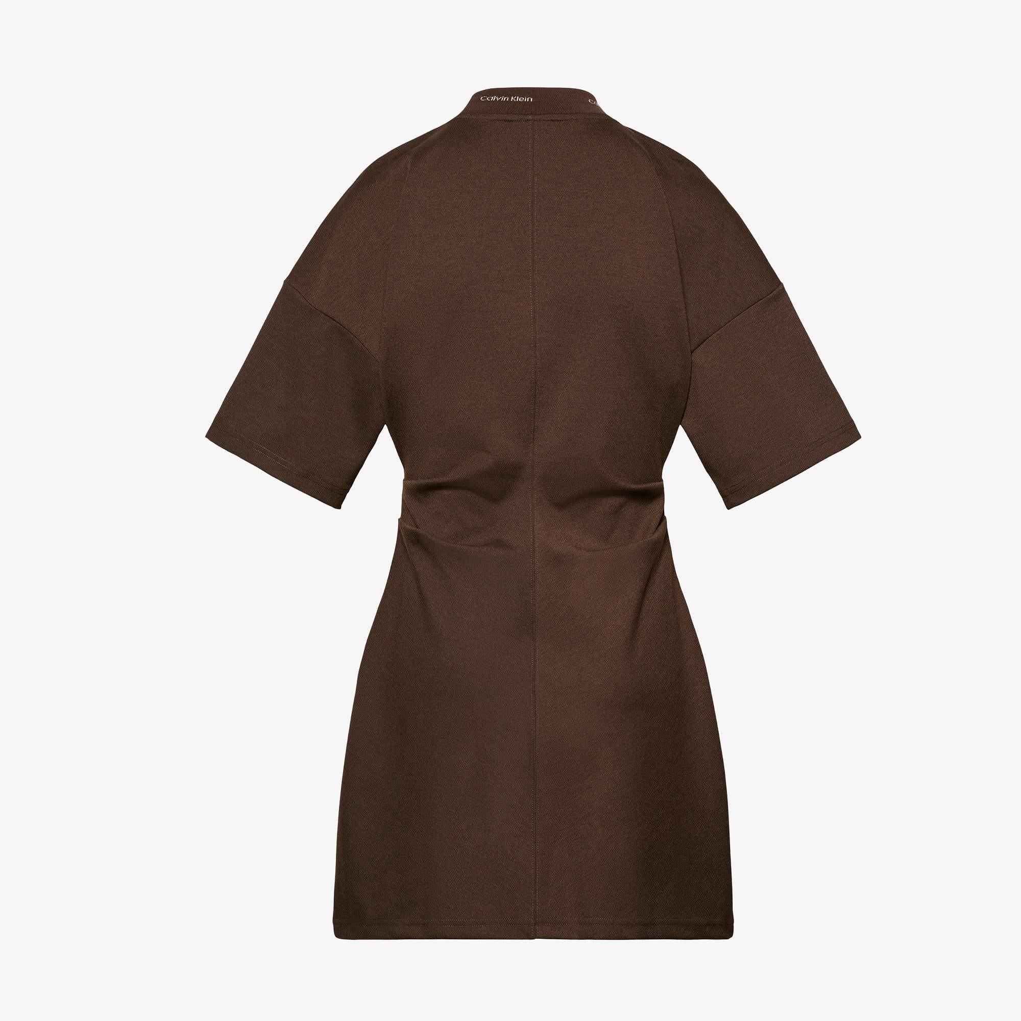 Calvin Klein Logo Rib Interlock Kadın Kahverengi Elbise