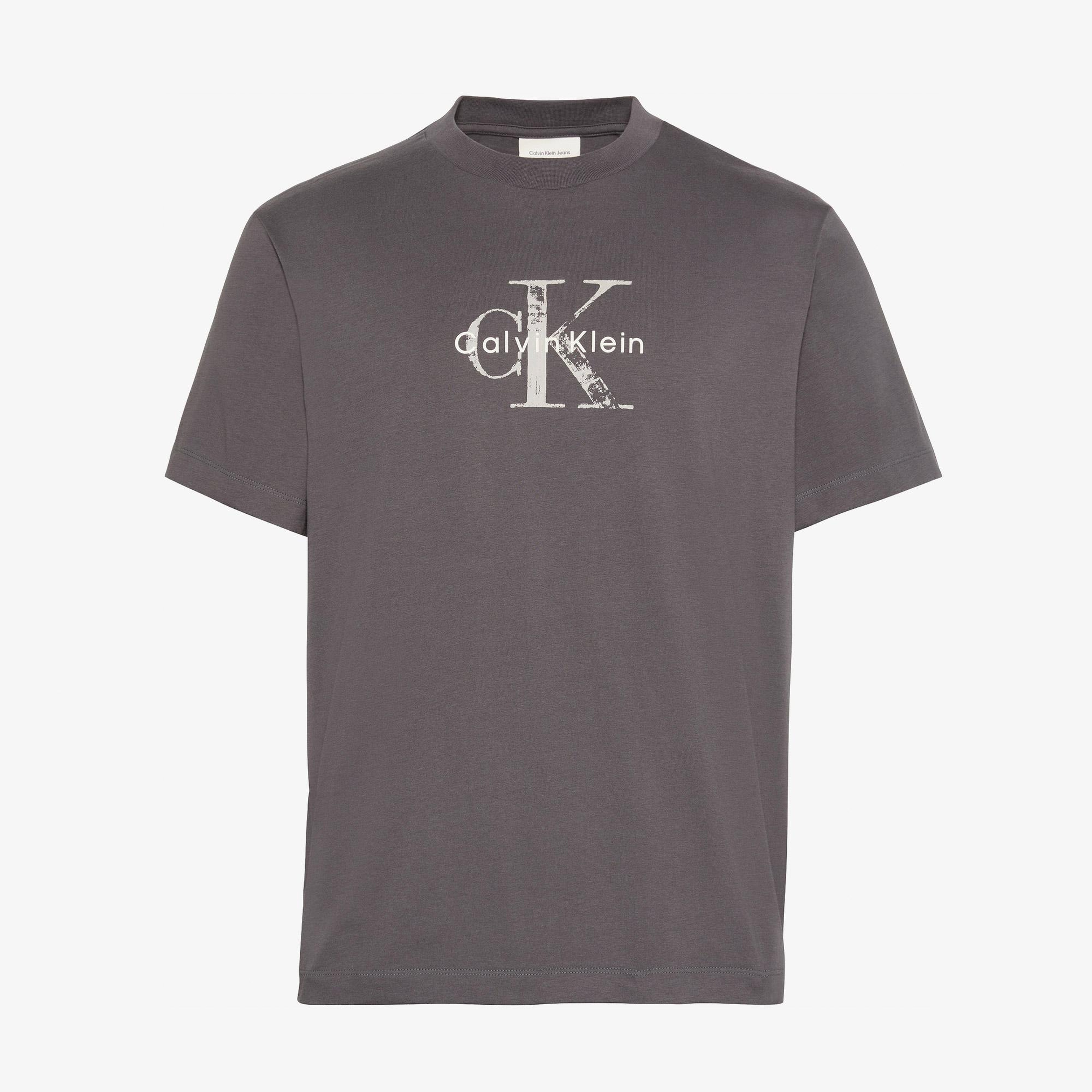 Calvin Klein 20S Distressd Monologo Graphic Erkek Gri T-Shirt