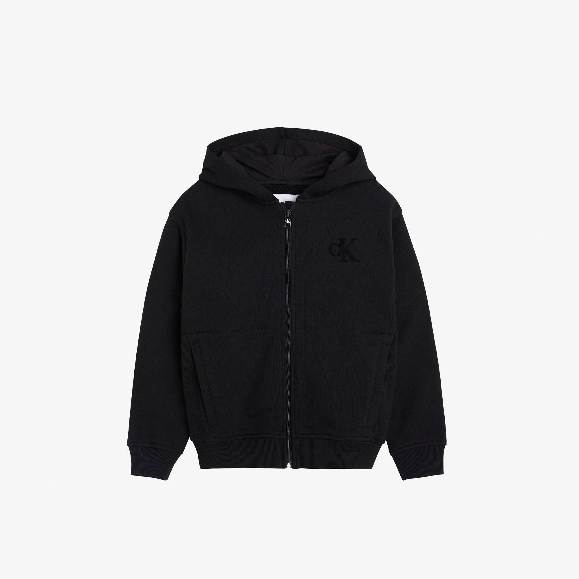 Calvin Klein Monogram Flock Zipthru Çocuk Siyah Sweatshirt