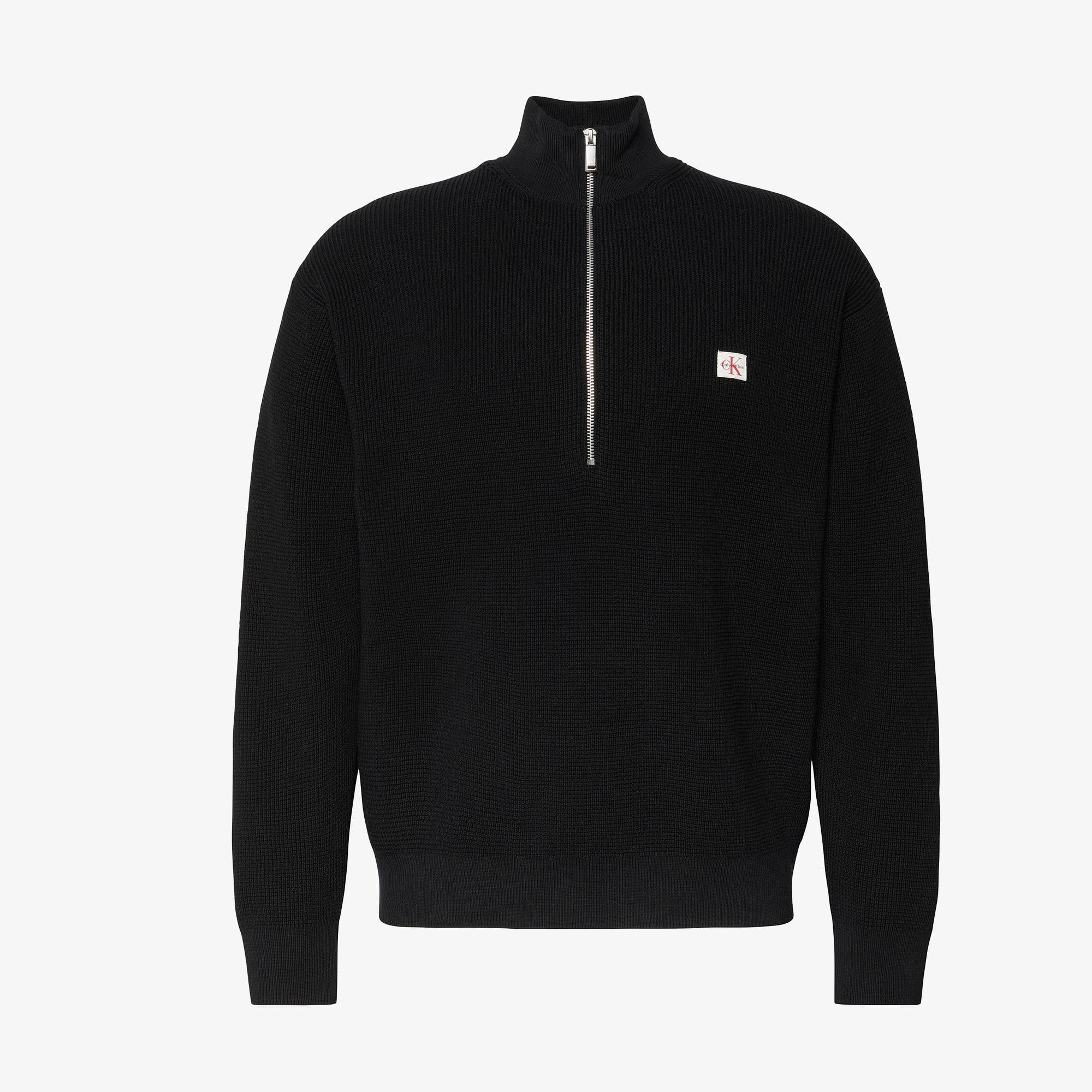 Calvin Klein Classic Cotton Wfle QZip Erkek Siyah Triko