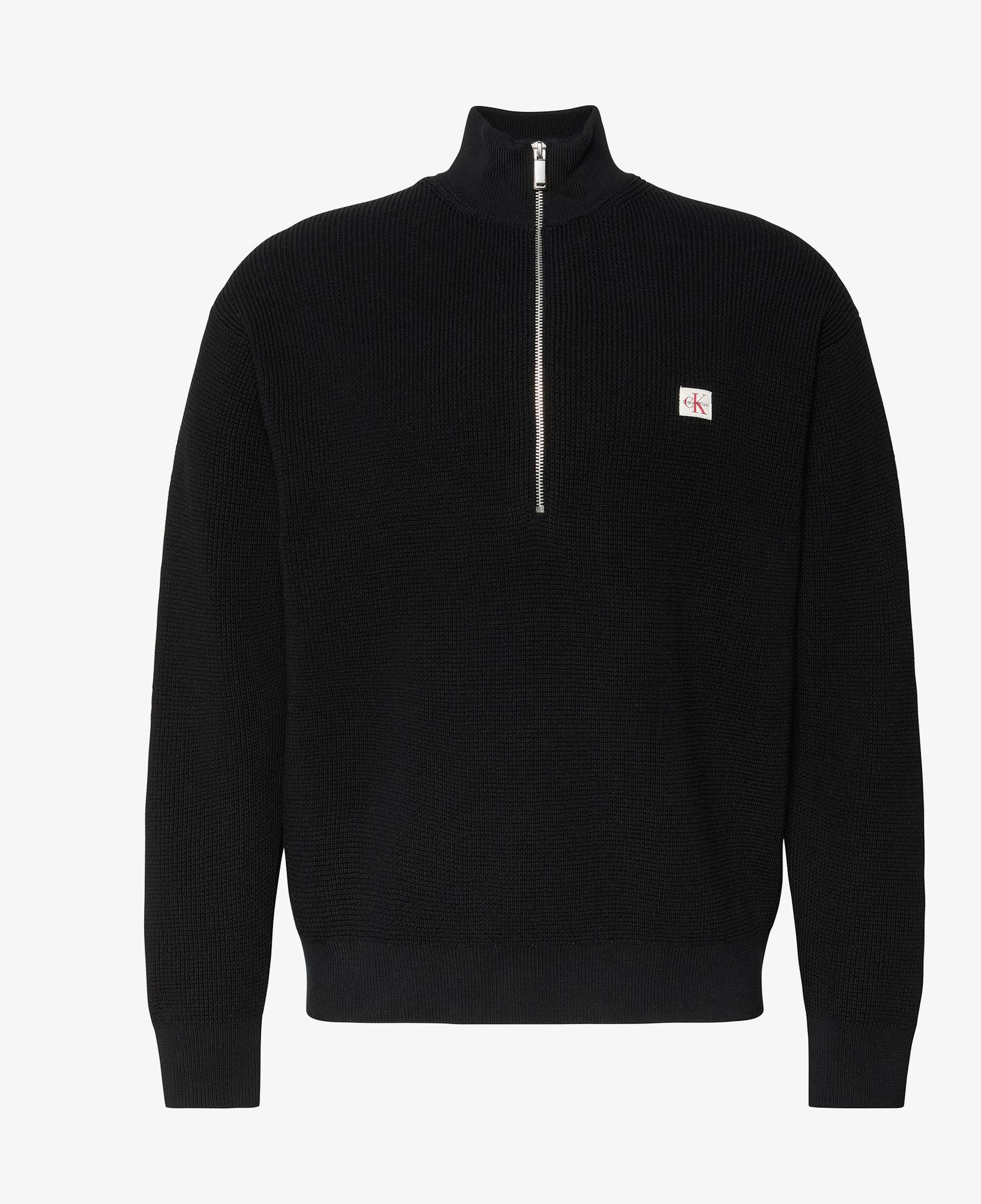 Calvin Klein Classic Cotton Wfle QZip Erkek Siyah Triko