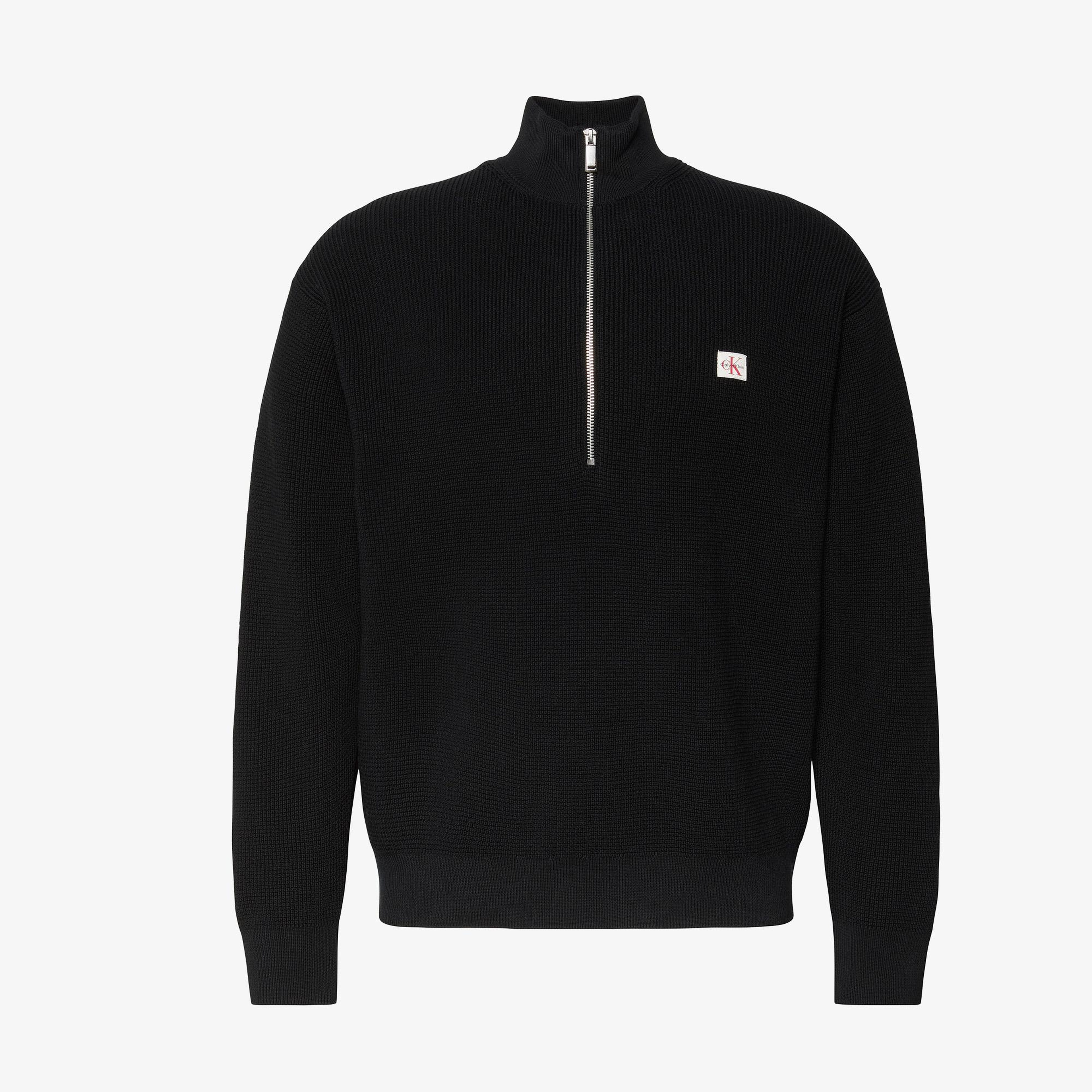 Calvin Klein Classic Cotton Wfle QZip Erkek Siyah Triko
