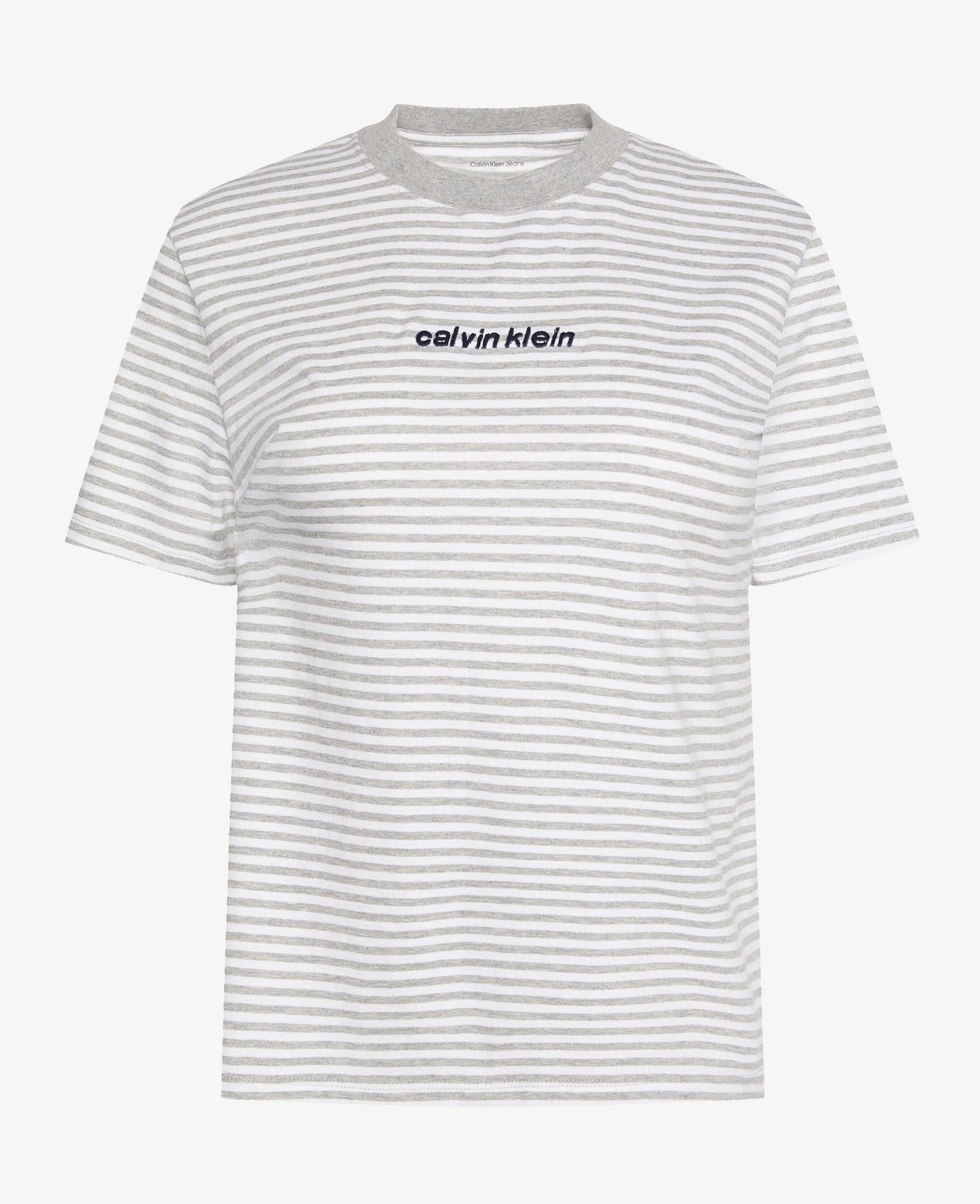 Calvin Klein Classic Stripe Logo Kadın Gri T-Shirt